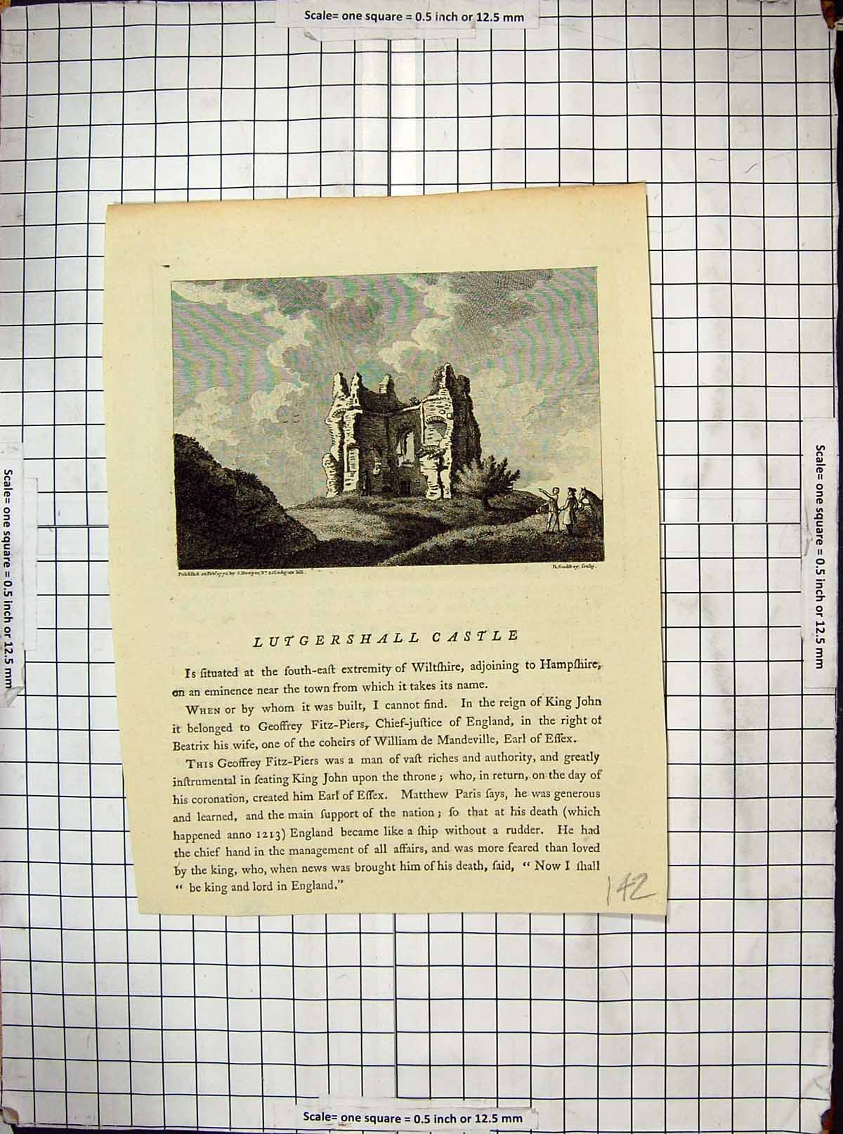 Old Antique Print 1772 Ruins Lutgershall Castle Hooper Godfrey Engraving 18th