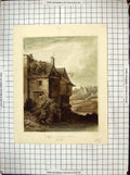 Original Old Antique Print Exterior Cottages Wiltshire Architecture