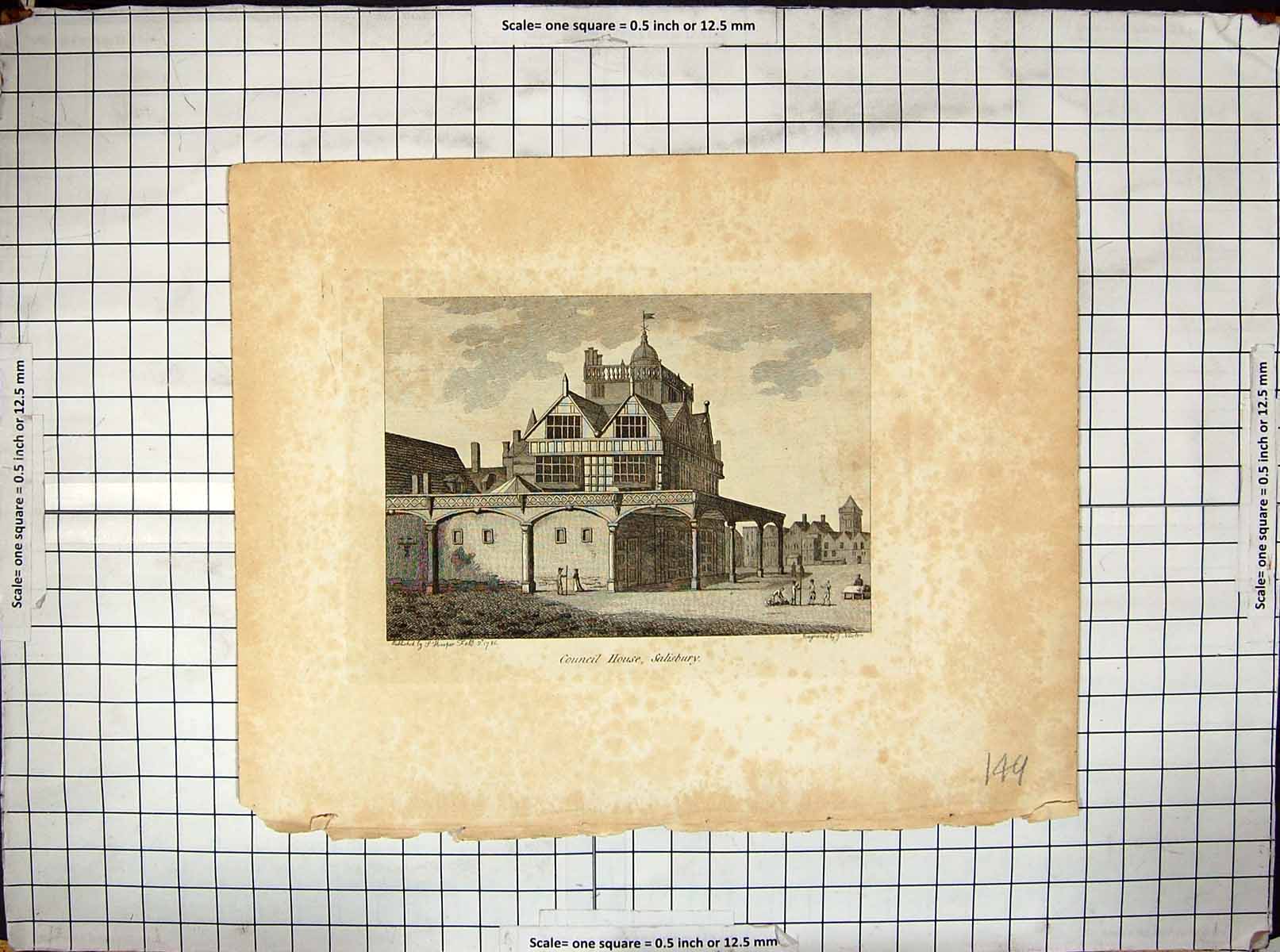 Antique Old Print Architecture Council House Salisbury Hooper Engraving 1786