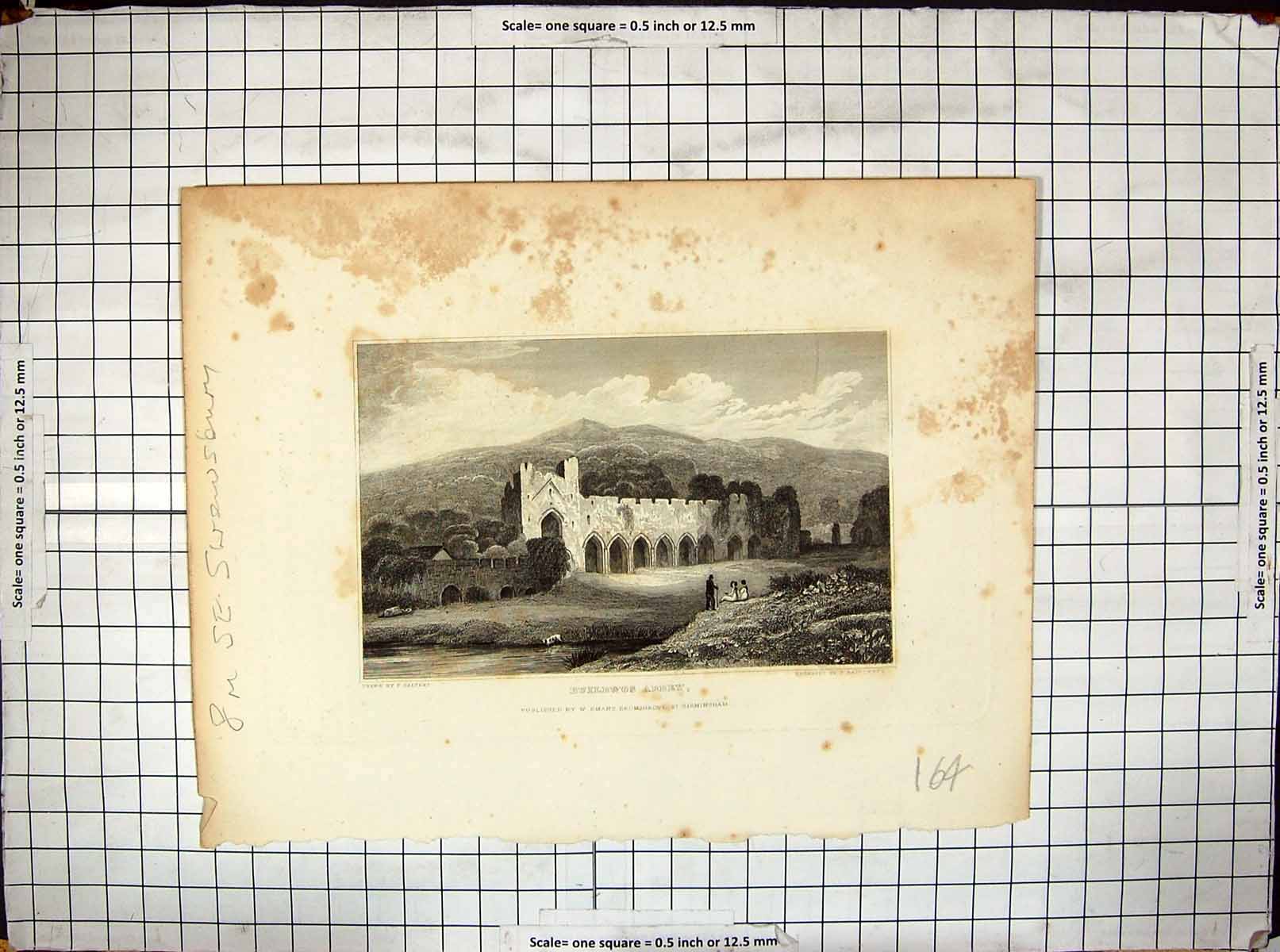 Antique Old Print Ruins Buldwos Abbey Mountains Calvert Radclyffe Engraving