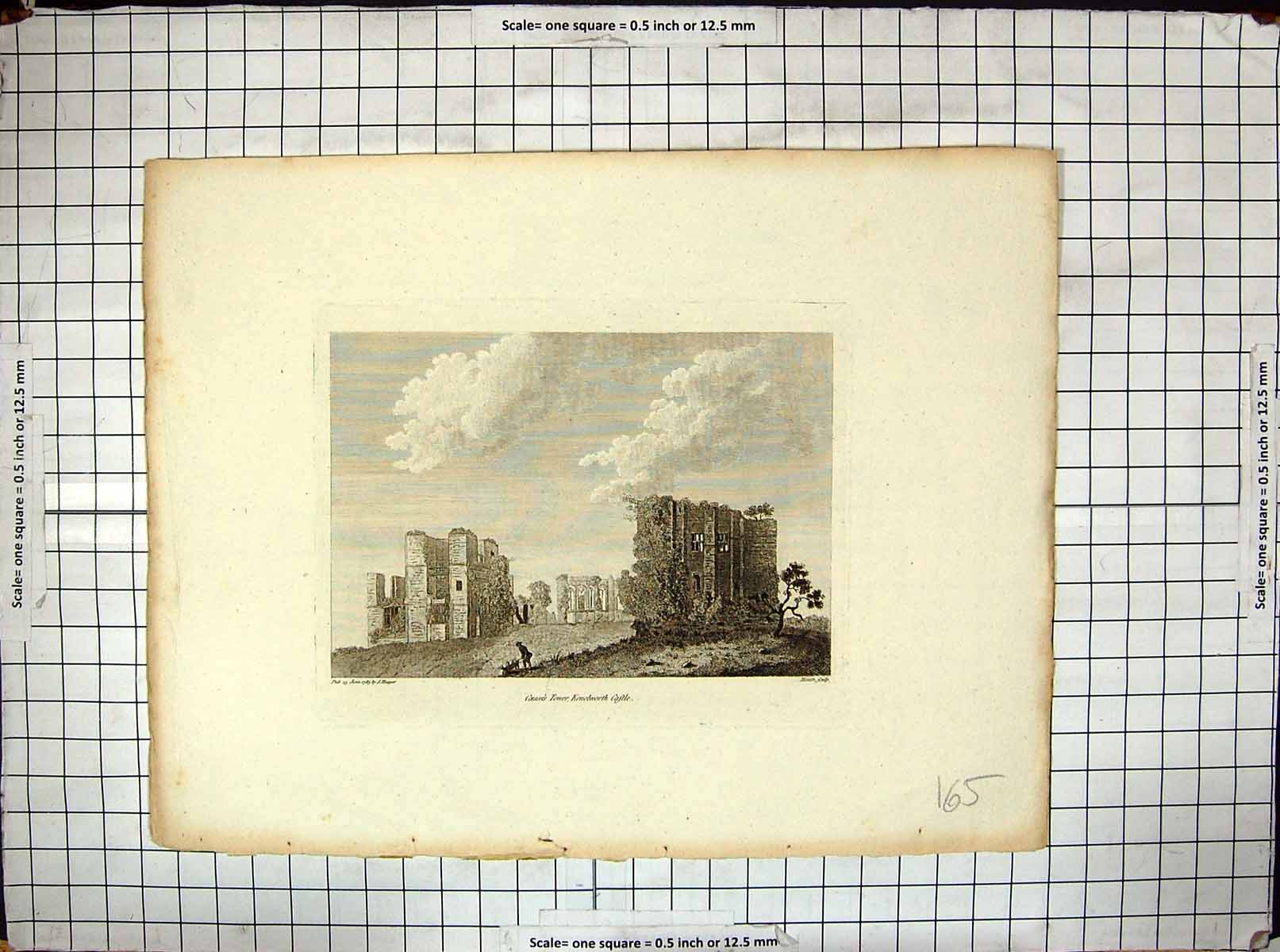 Antique Old Print Caesar'S Tower Kenelworth Castle Ruins 1783 Hooper Heath 18th
