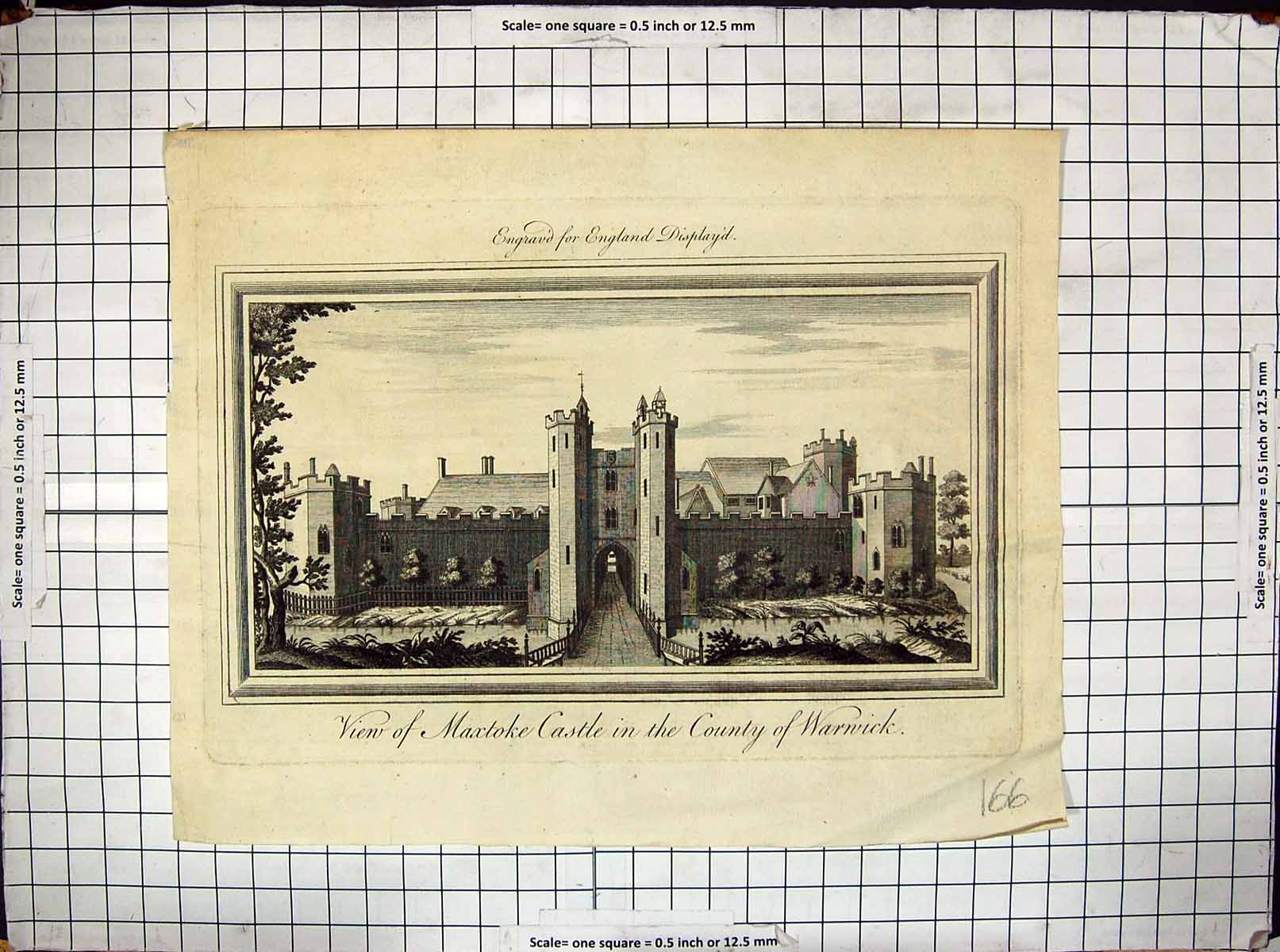 Original Old Antique Print View Maxtoke Castle Warwick England Architecture