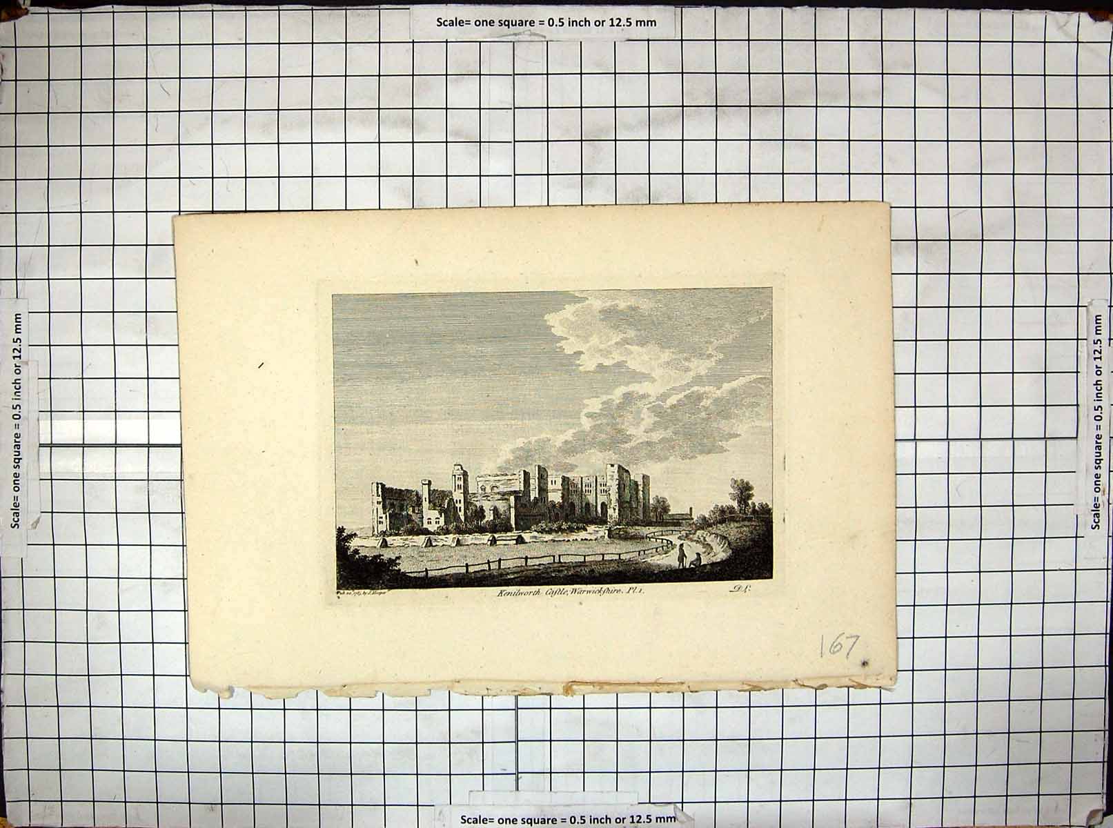 Old Antique Print Architecture Kenilworth Castle Warwickshire 1785 Hooper 18th