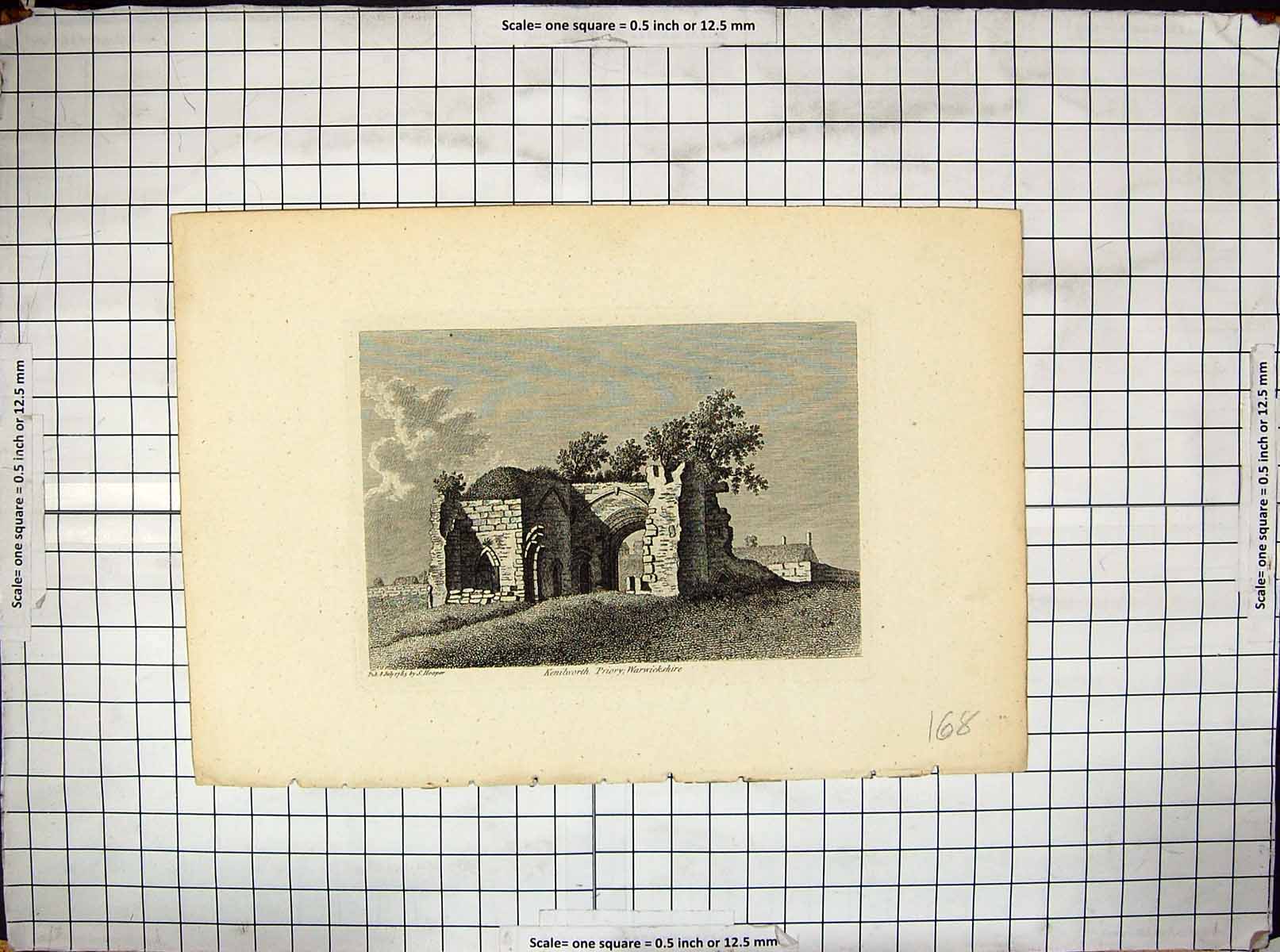 Antique Old Print 1785 Kenilworth Priory Warwickshire Ruins Hooper Engraving