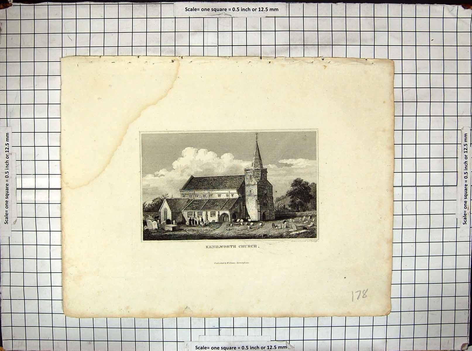 Original Old Antique Print Kenilworth Castle Architecture Engraving Radclyffe