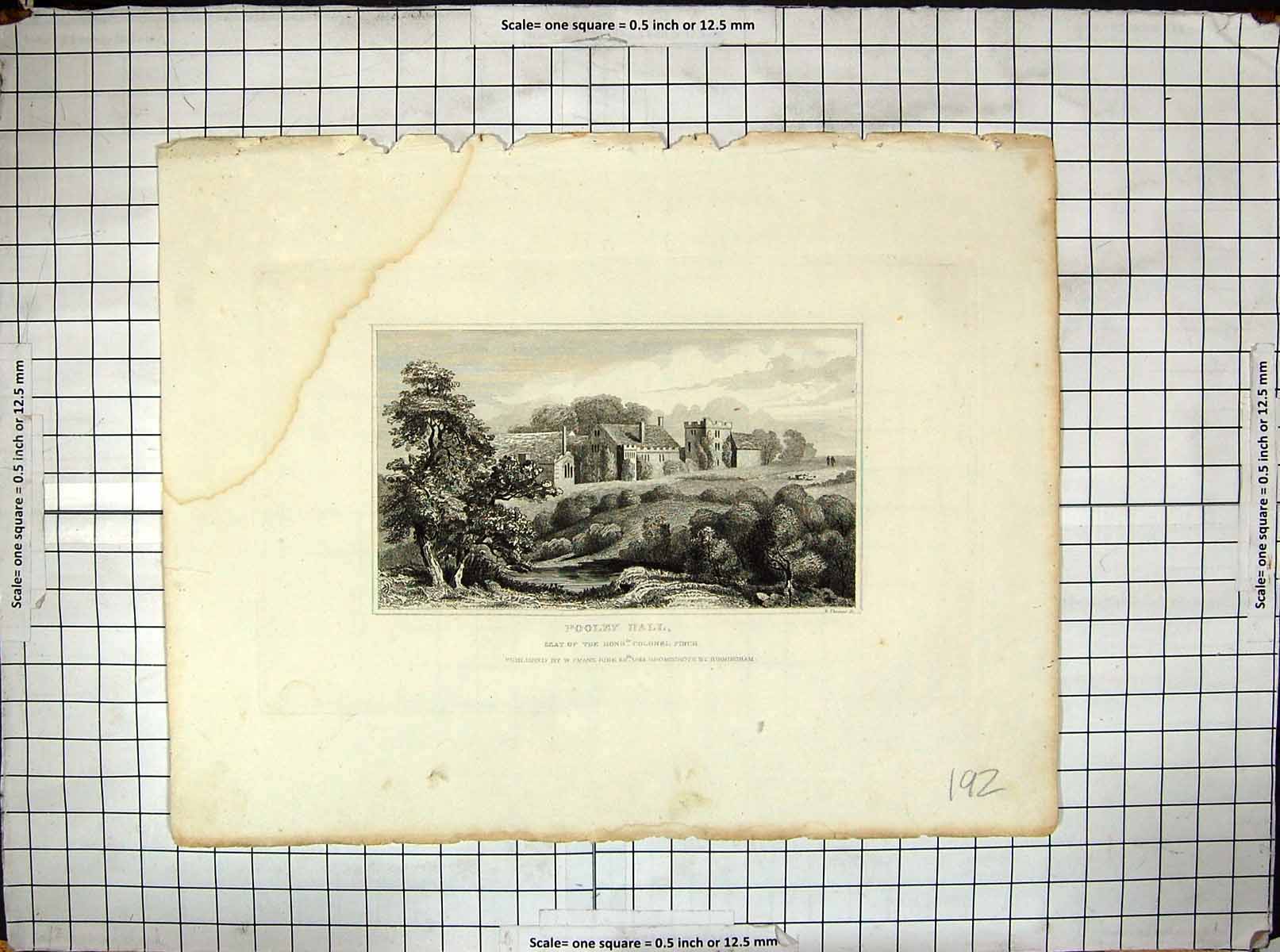 Antique Print 1829 Pooley Hall Colonel Finch Architecture Engraving Thomas 19th