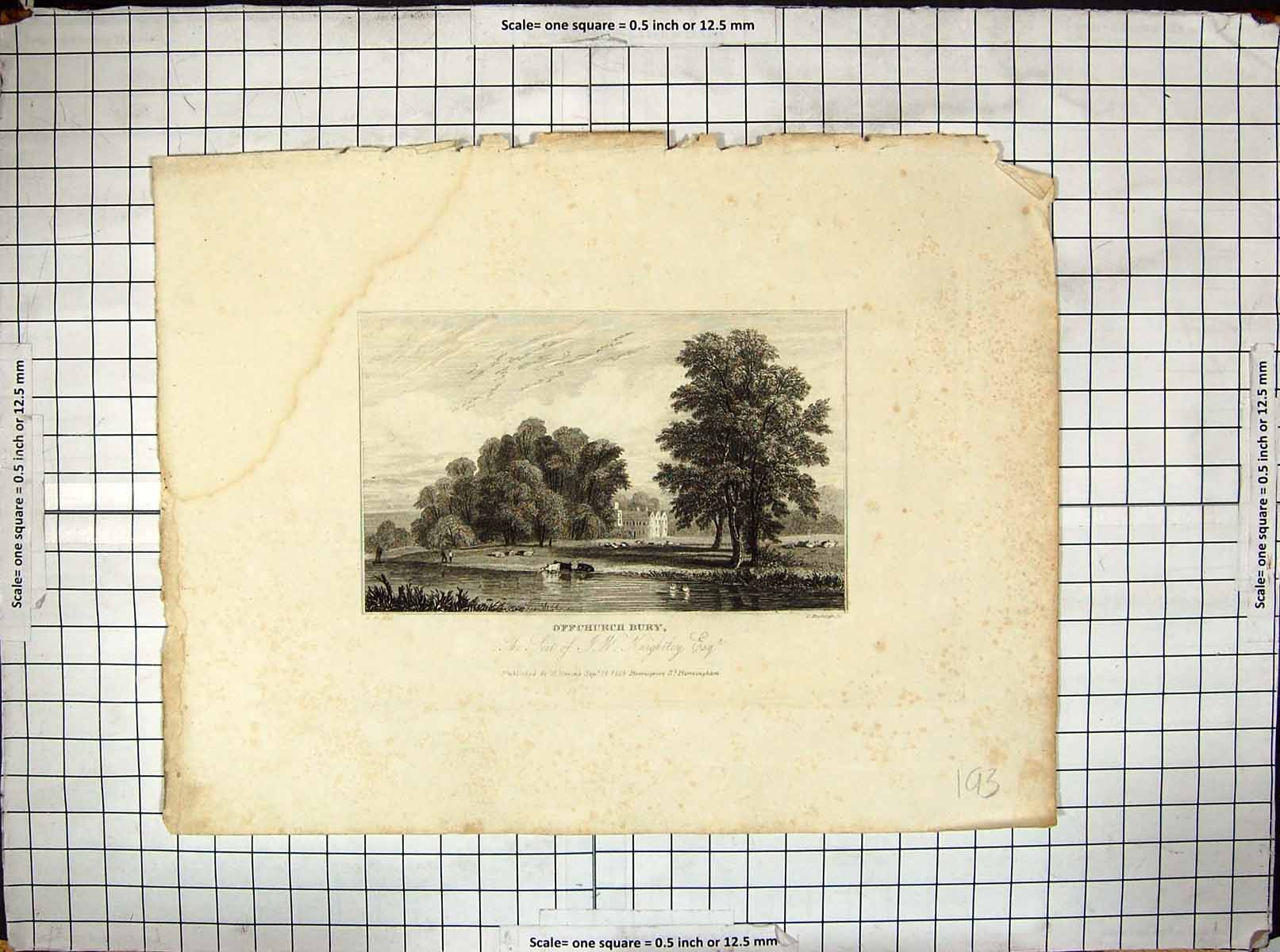 Antique Print 1829 Offchurch Bury Knightley River Trees Engraving Radclyffe