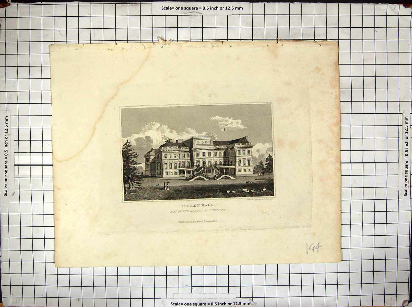 Antique Print Ragley Hall Marquis Hertford Architecture Engraving Radclyffe