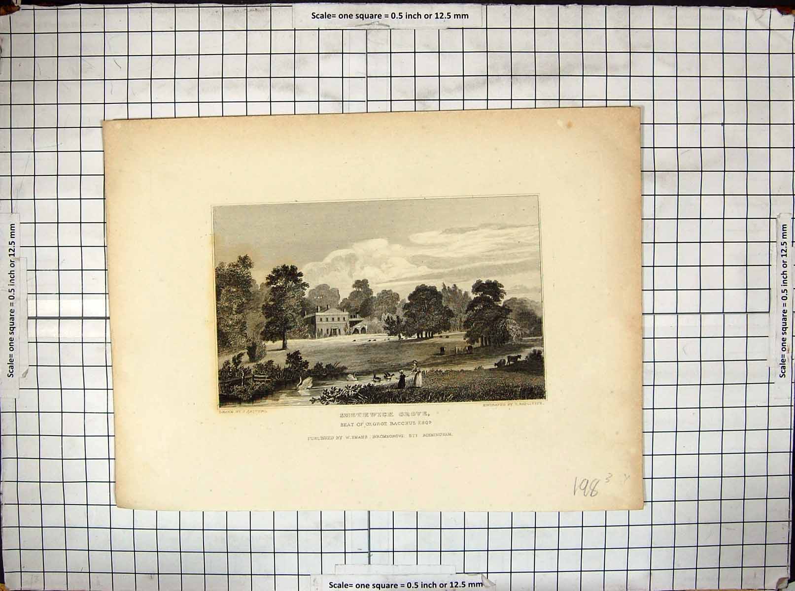 Antique Old Print Smethwick Grove George Bacchus Engraving Radclyffe Calvert