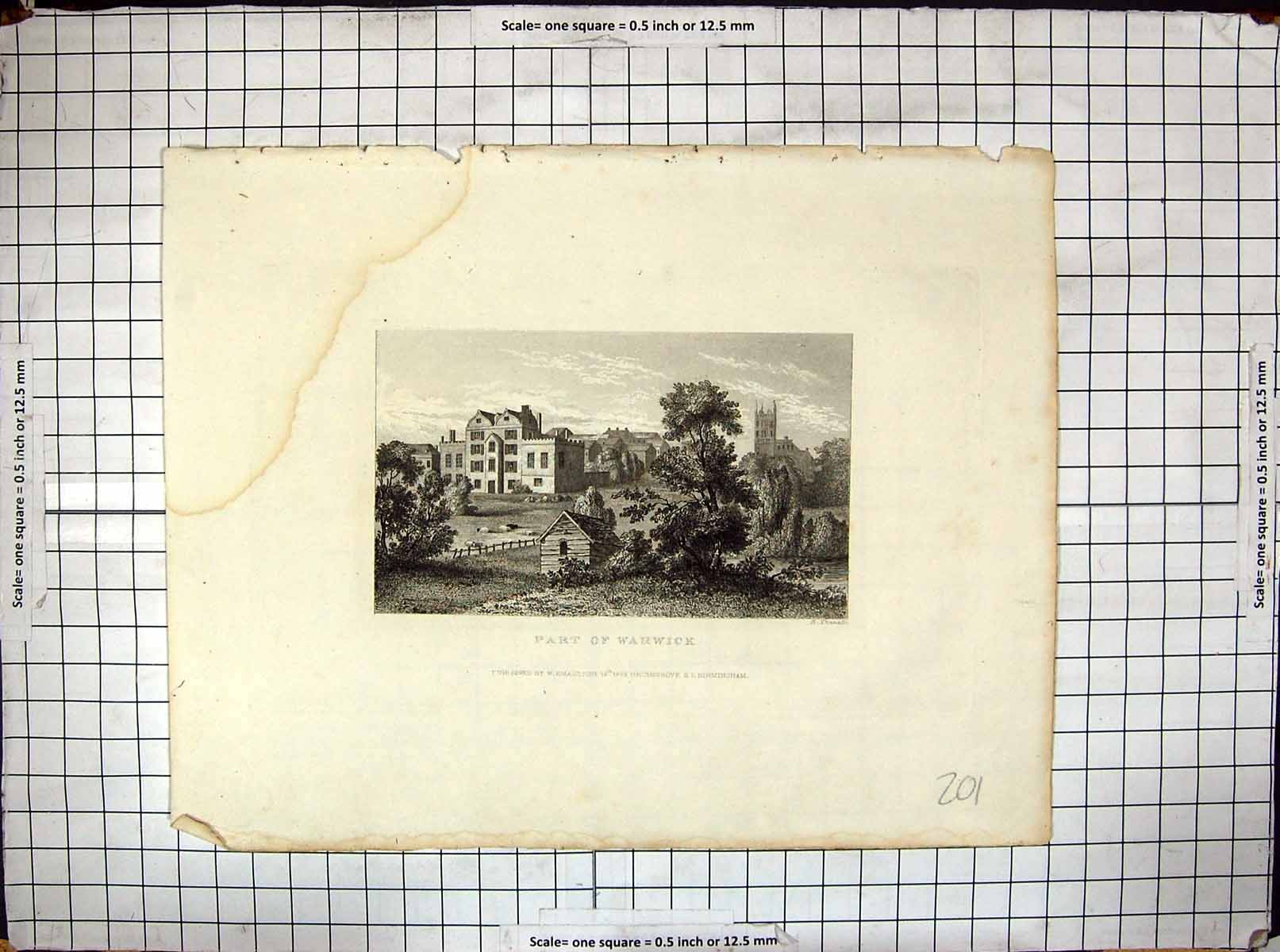 Original Old Antique Print 1829 Scene Warwick Architecture Thomas Engraving
