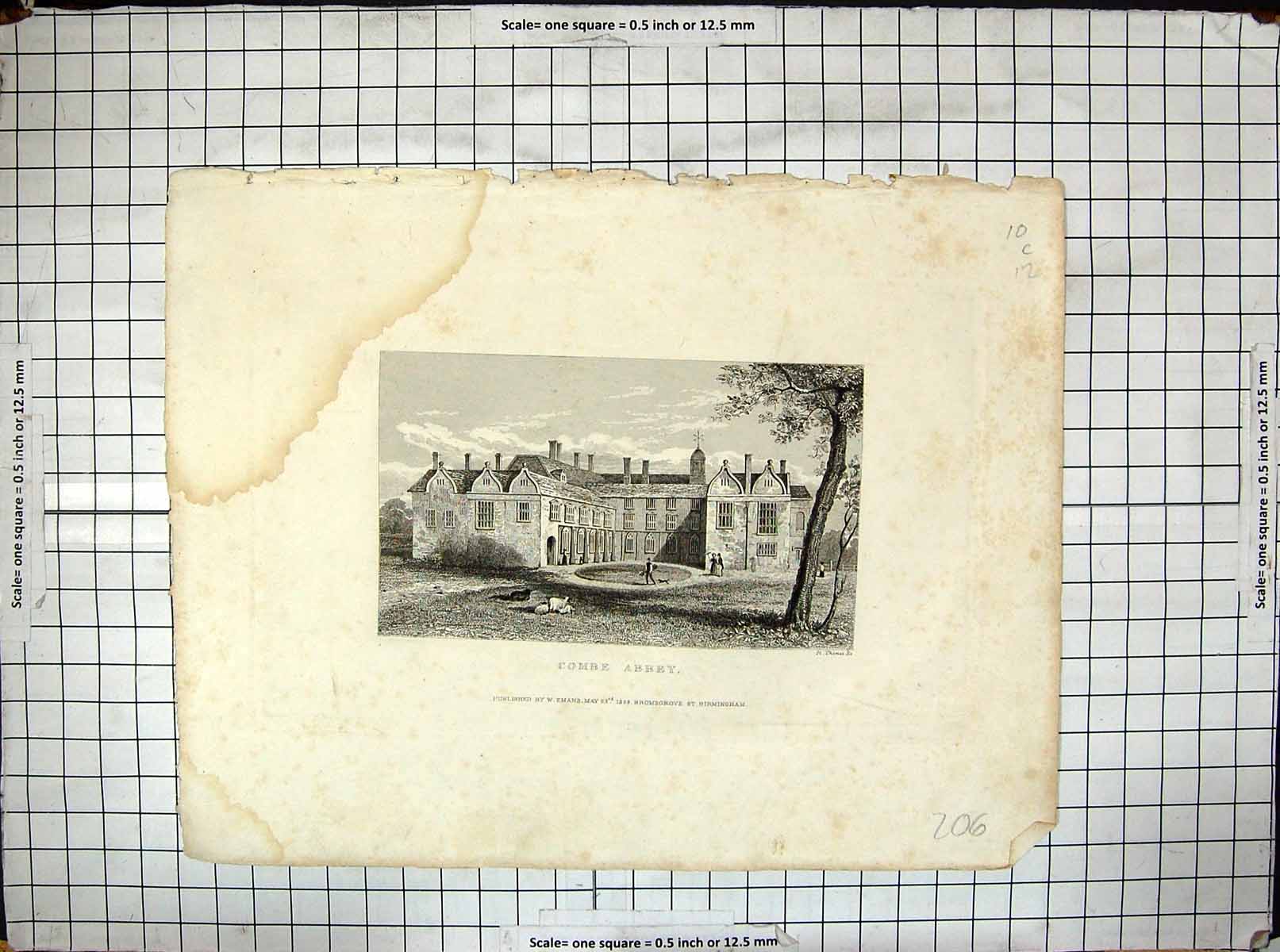 Original Old Antique Print Combe Abbey Architecture 1829 Architecture Thomas