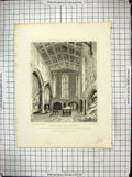 Antique Old Print 1829 Kitchen St. Mary Hall Coventry Engraving Keux Smith 19th