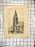 Antique Old Print 1828 Church St. Nicholas Cloucester Engraving Keux Bartlett