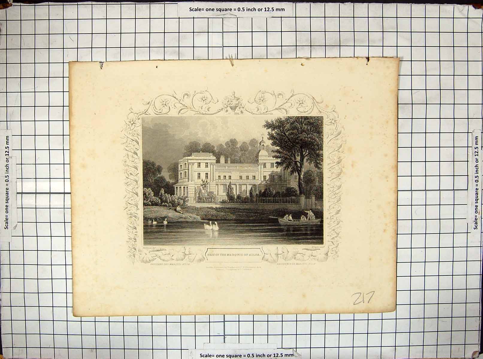 Old Print Mansion House Seat Marquis Ailsa Architecture Taylor Engraving