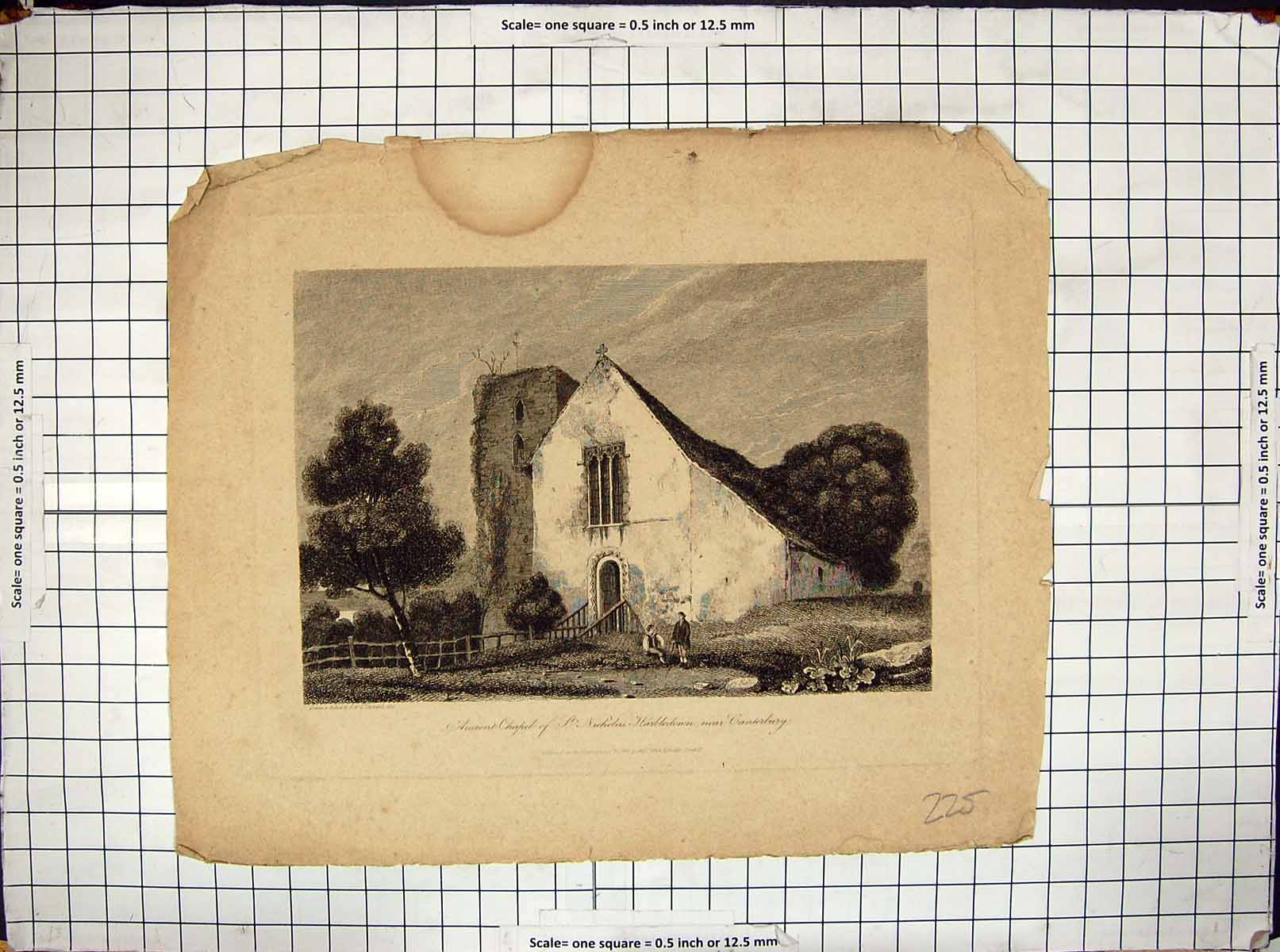 Original Old Antique Print Chapel Nicholas Harblesonn Canterbury Engraving