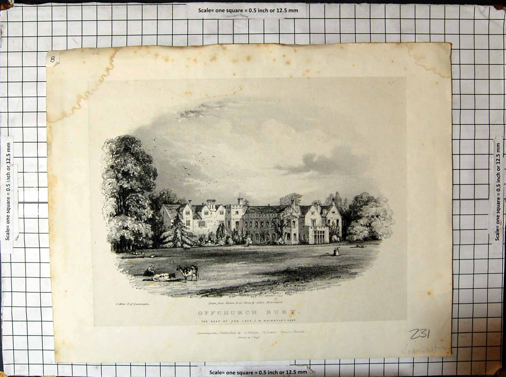 Antique Print Offchurch Bury Knightley Mansion House Brandard Architecture