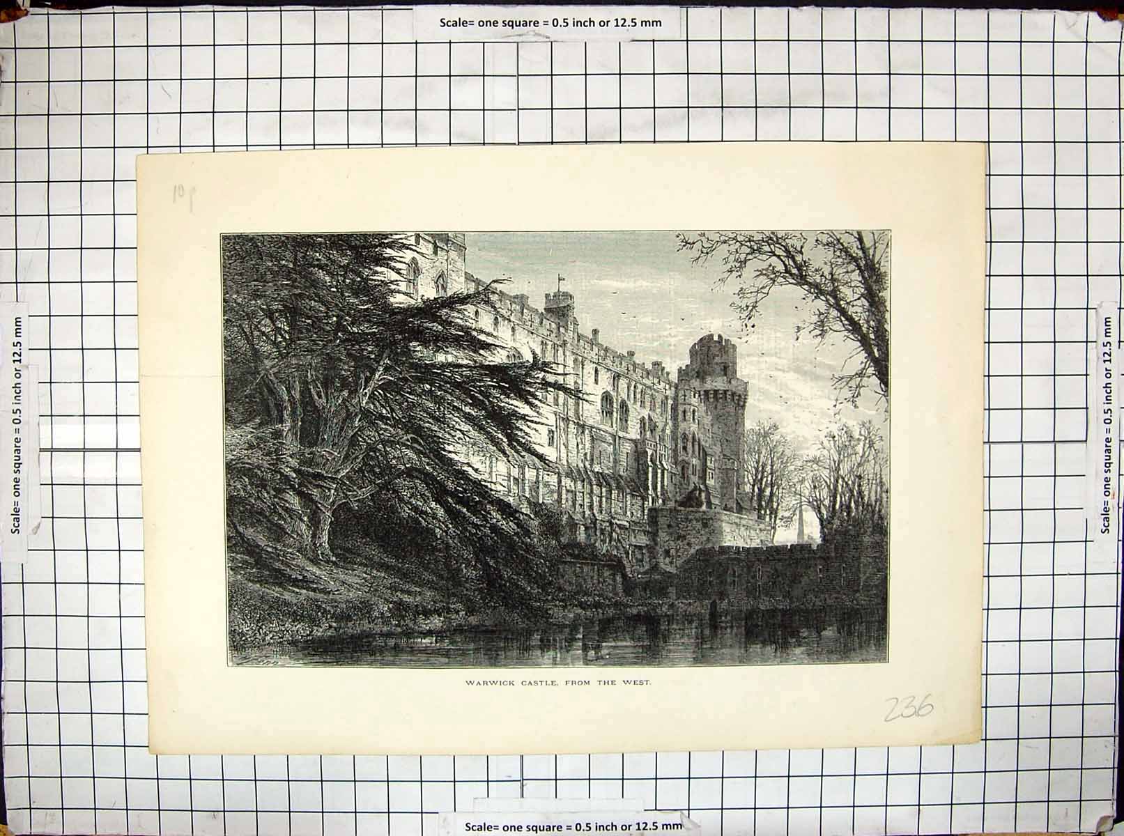 Original Old Antique Print View Warwick Castle Architecture England