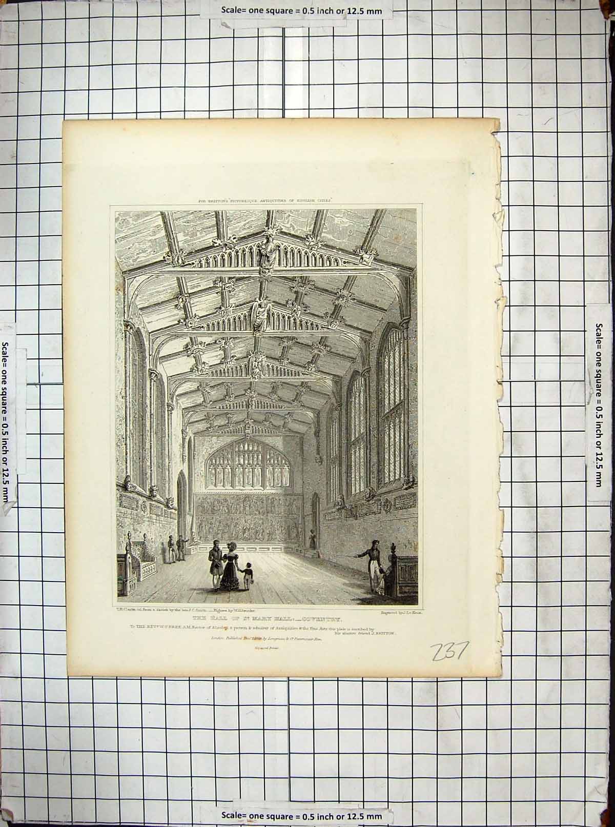 Antique Print 1829 St. Mary Hall Coventry England Architecture Keux Clarke 19th