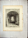 Antique Old Print 1829 Entrance Gateway St. Mary Hall Coventry Smith Redaway
