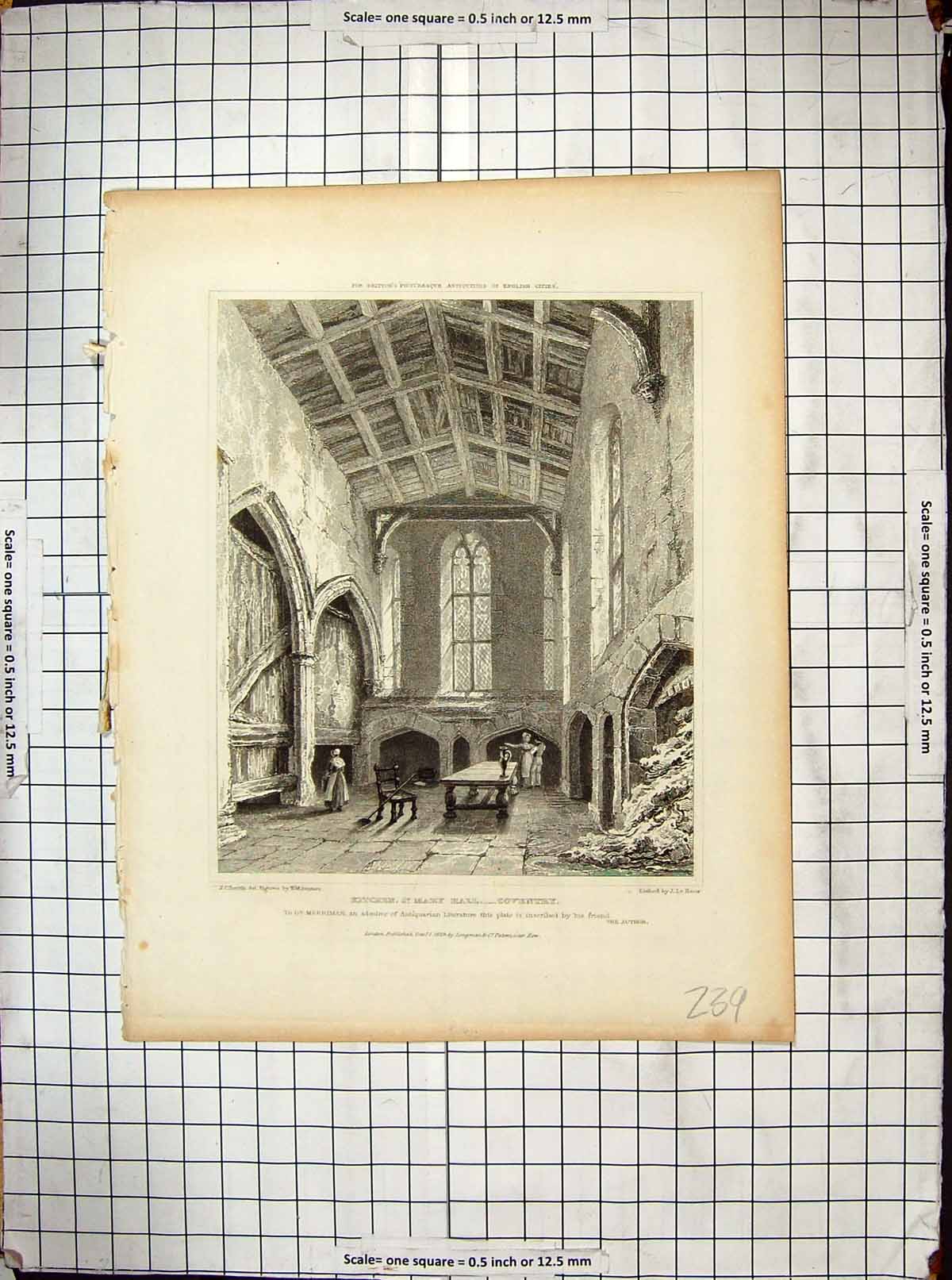 Old Print *6126 1829 Kitchen St. Mary Hall Coventry Engraving Keux Smith