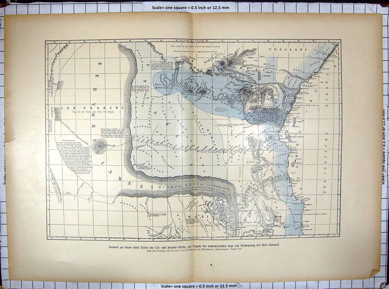Original Old Antique Print Map See Ukeerewe Seervonismrdi Ukambani Ugallani