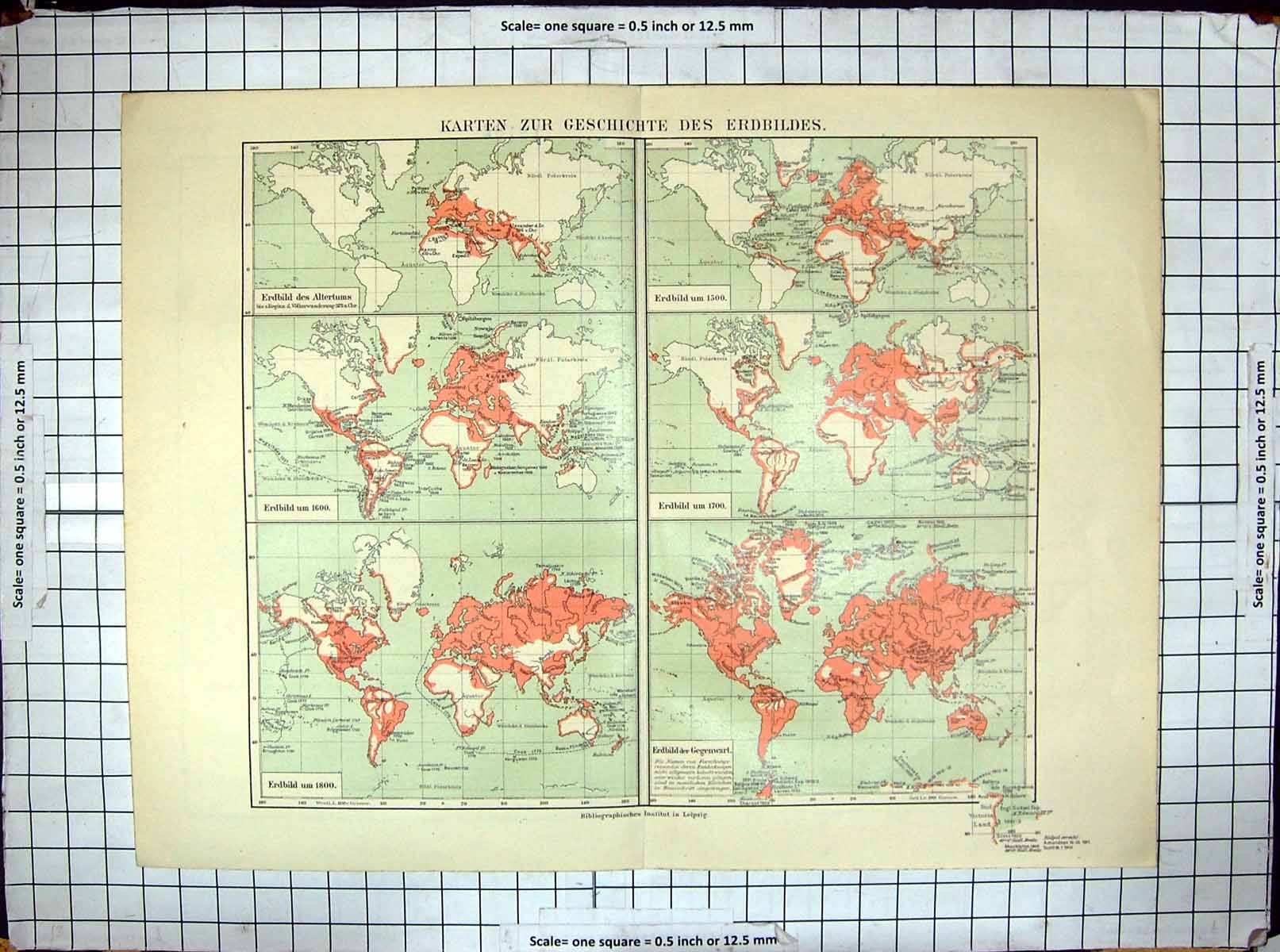 Original Old Antique Print Karten Zur Geschichte Erdbildes Map World Atlas