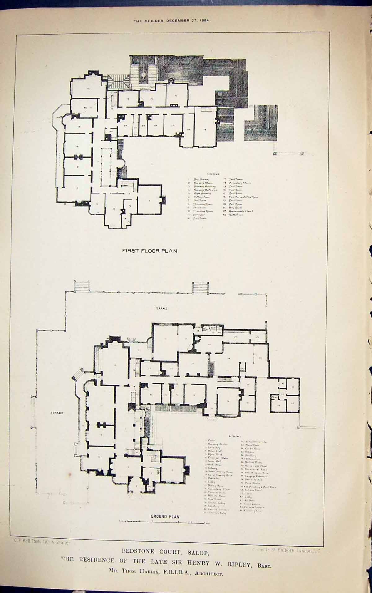 Old Plan Redstone Court Salop Henry Ripley Harris Building 1884 Archi Victorian