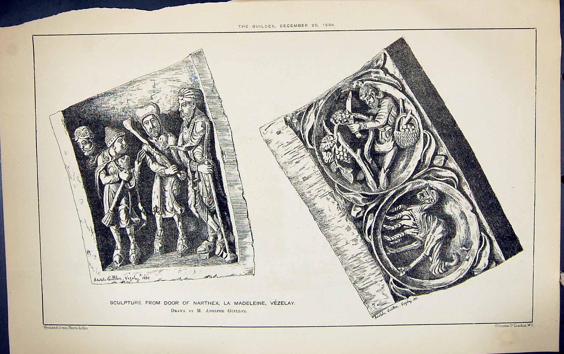Old Sculpture Door Narthex Madeleine Vezelay Adolphe Guillon Building