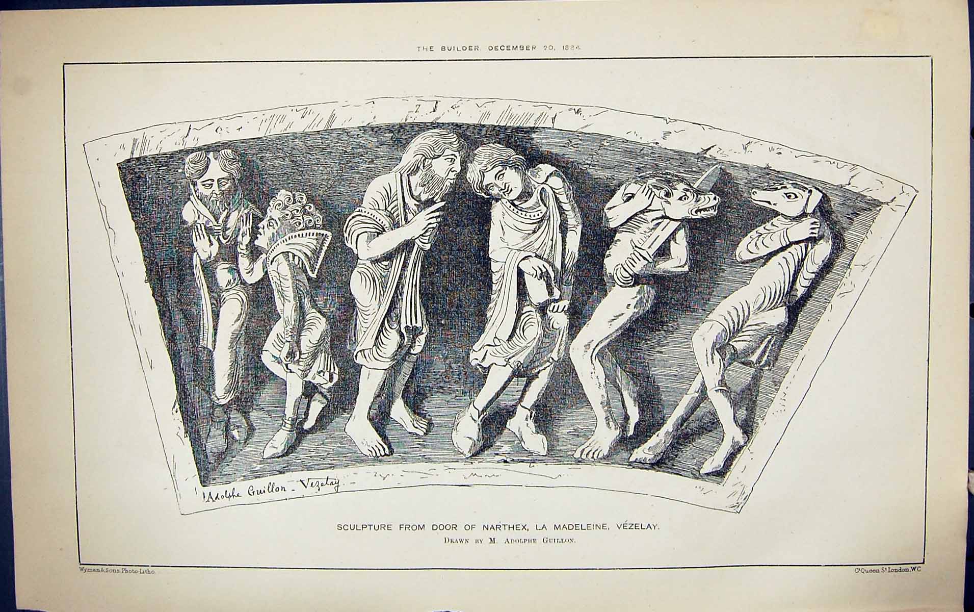 Old Sculpture Door Narthex Madeleine Vezelay Adolphe Guillon Building