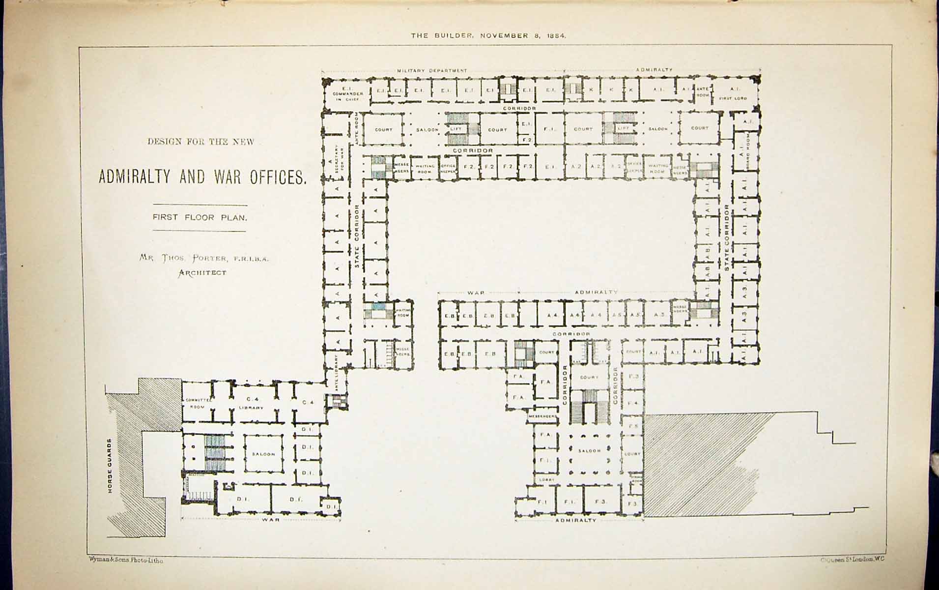 Old Plan Admiralty War Fices Thomas Porter Building 1884 Architecture Victorian