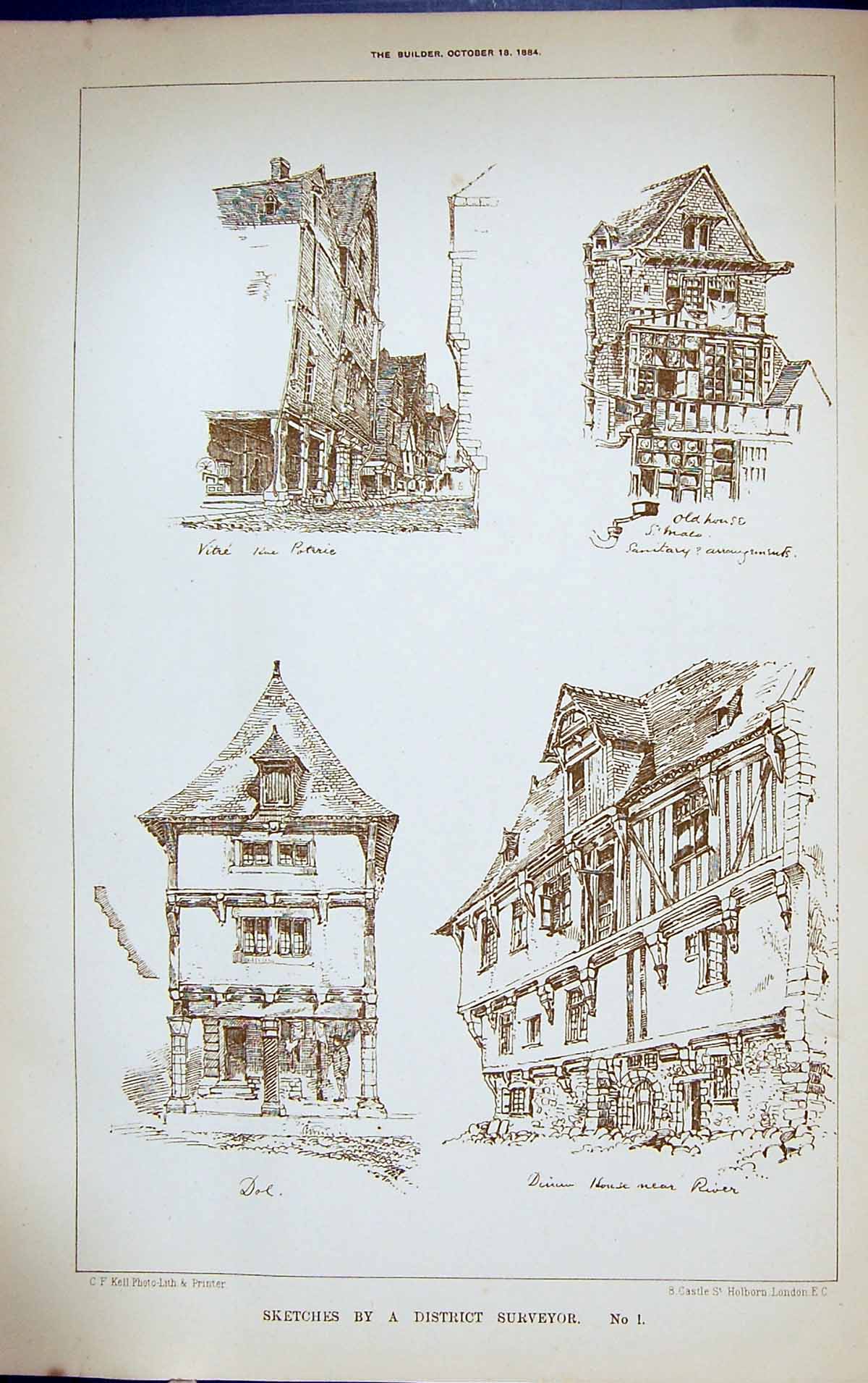 Original Old Antique Print Sketches House Malo Building 1884 Architecture 19th