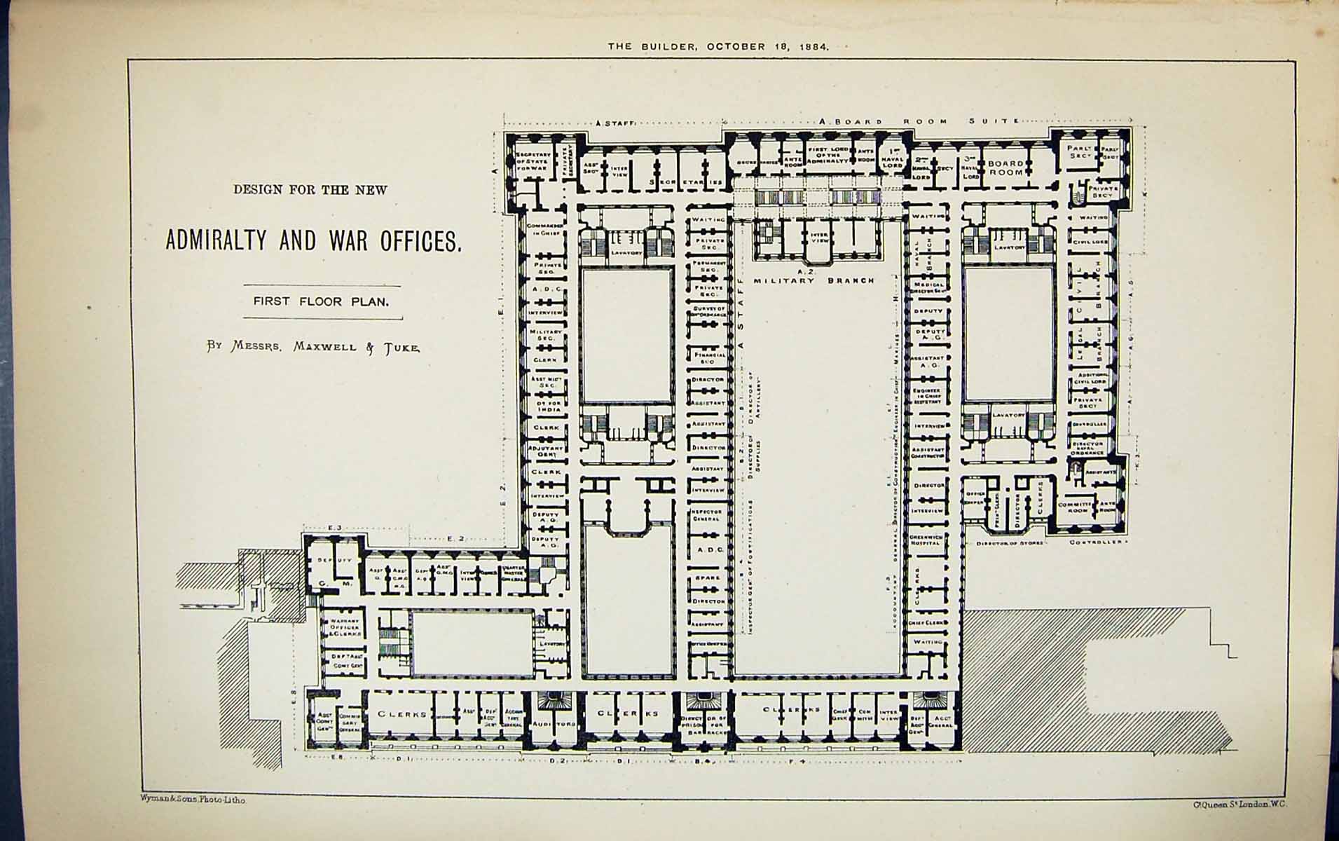 Old First Floor Plan Admiralty War Fices Maxwell Building 1884 Archit Victorian