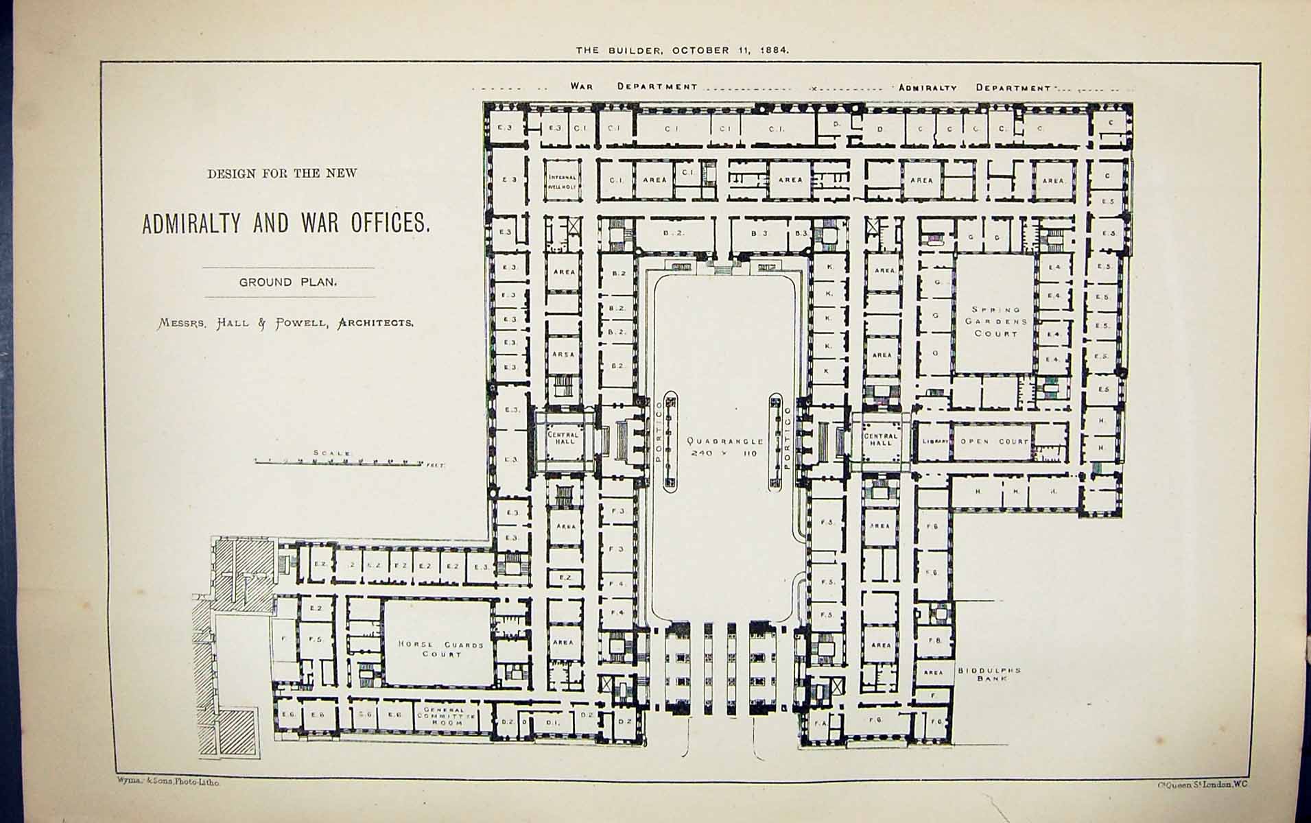 Old Ground Plan Admiralty War Fices Hall Powell Design Building 1884 Victorian