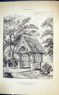 Antique Old Print Lych Gate Bexley Church Rickwood Building 1884 Architecture