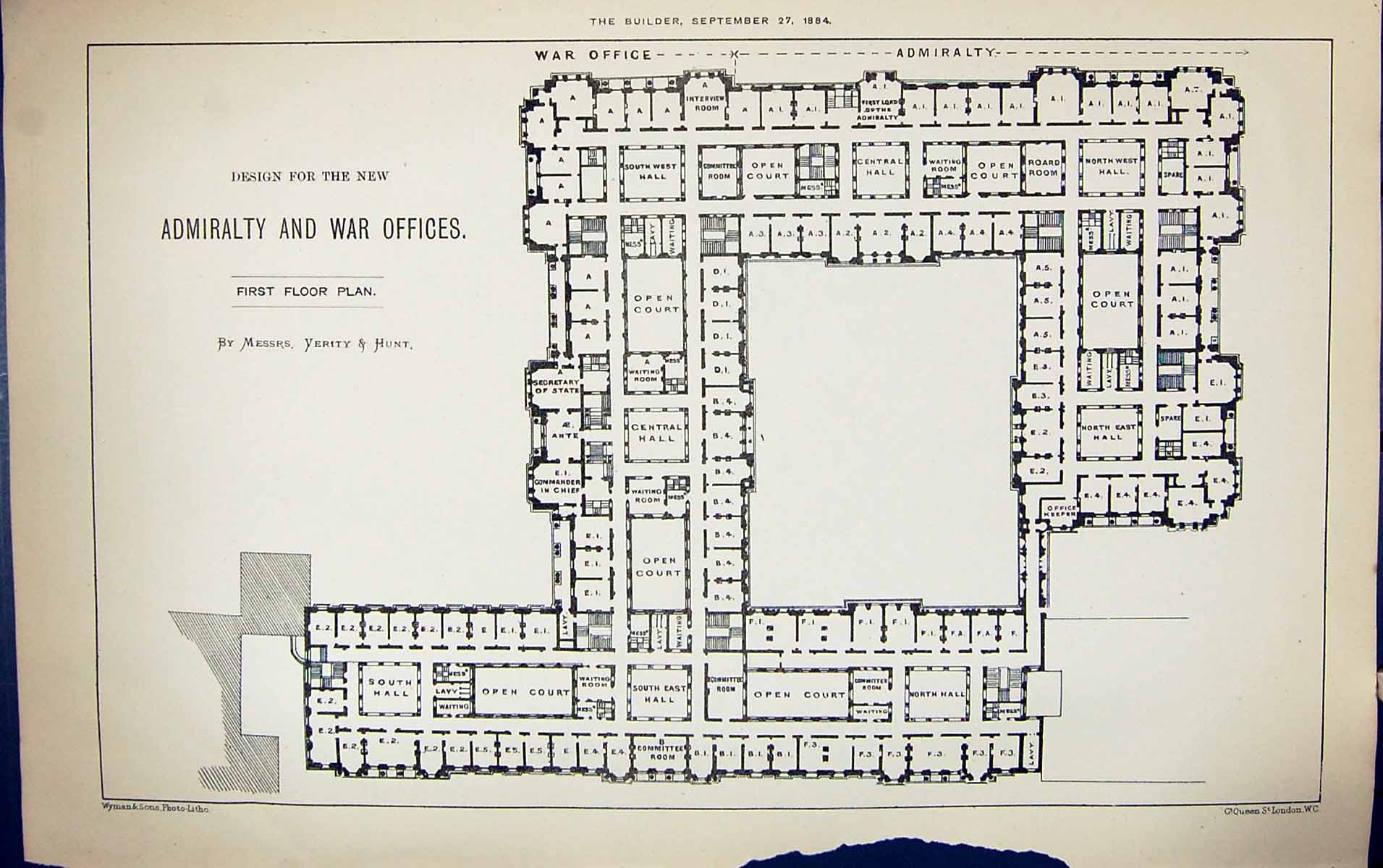 Old Plan Admiralty War Fices First Floor Verity Hunt Building 1884 Ar Victorian