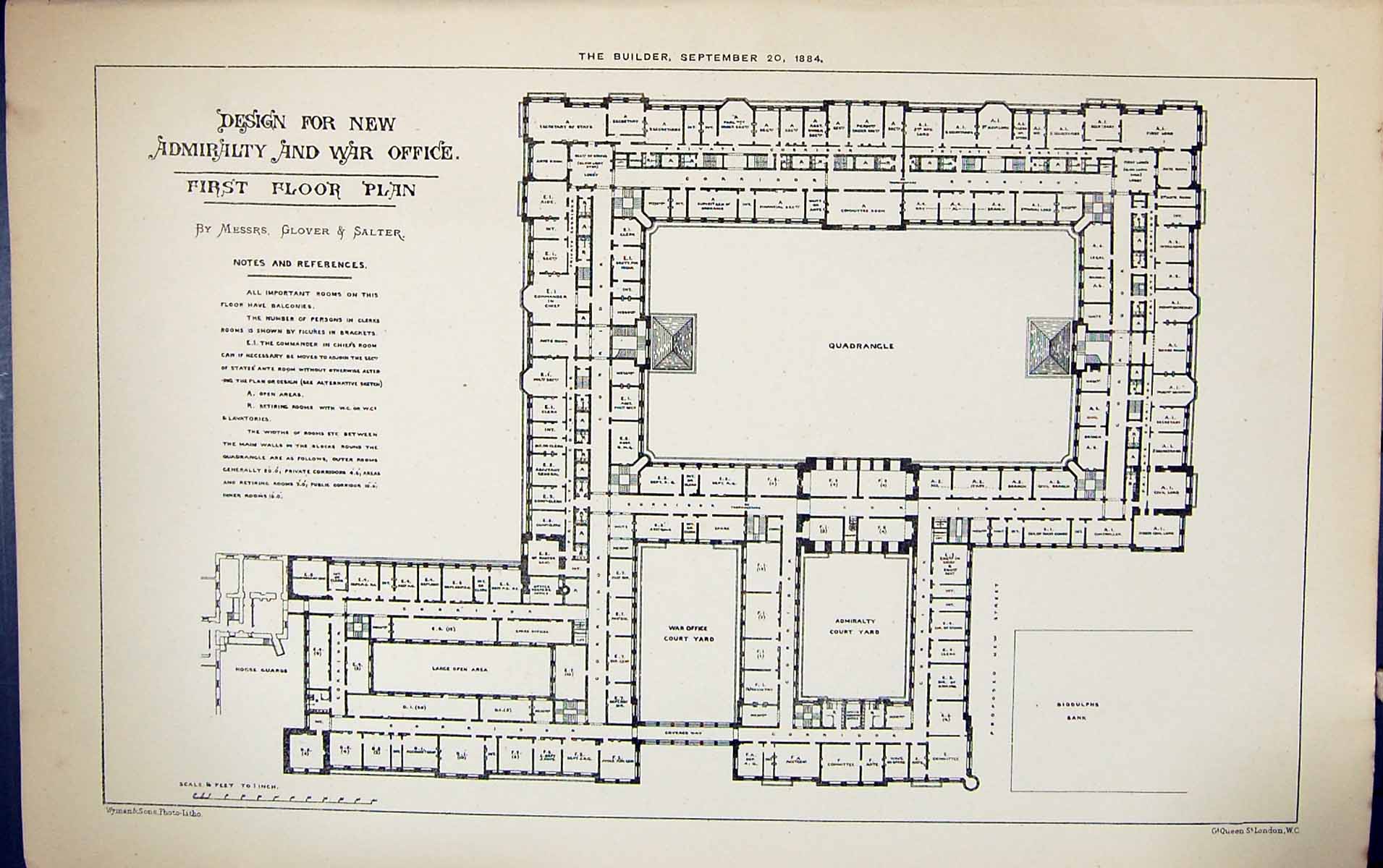 Old First Floor Plan Admiralty War Fice Glover Salter Building 1884 A Victorian