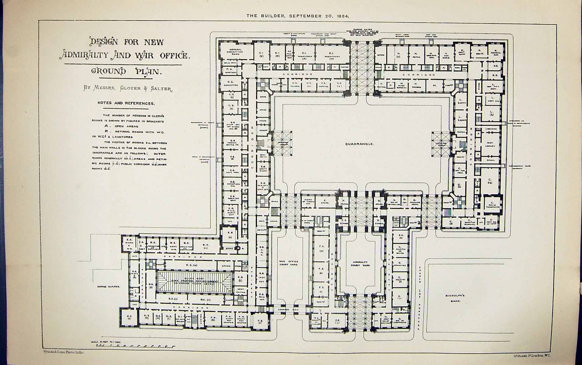 Old Ground Plan Admiralty War Fice Glover Salter Building 1884 Archit Victorian