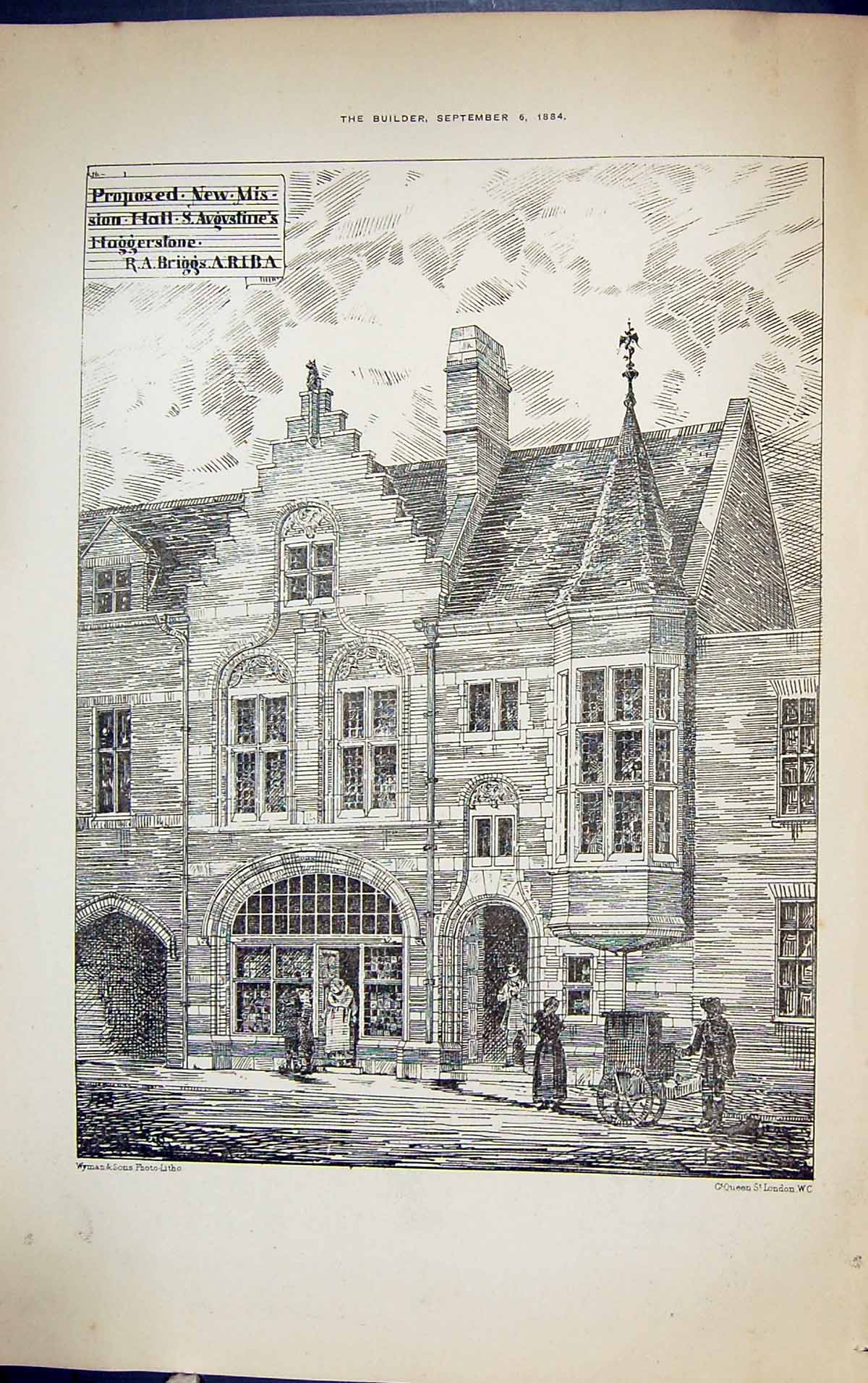 Old Print Mission Hall Augustine'S Haggerstone Building 1884 Architecture 19th