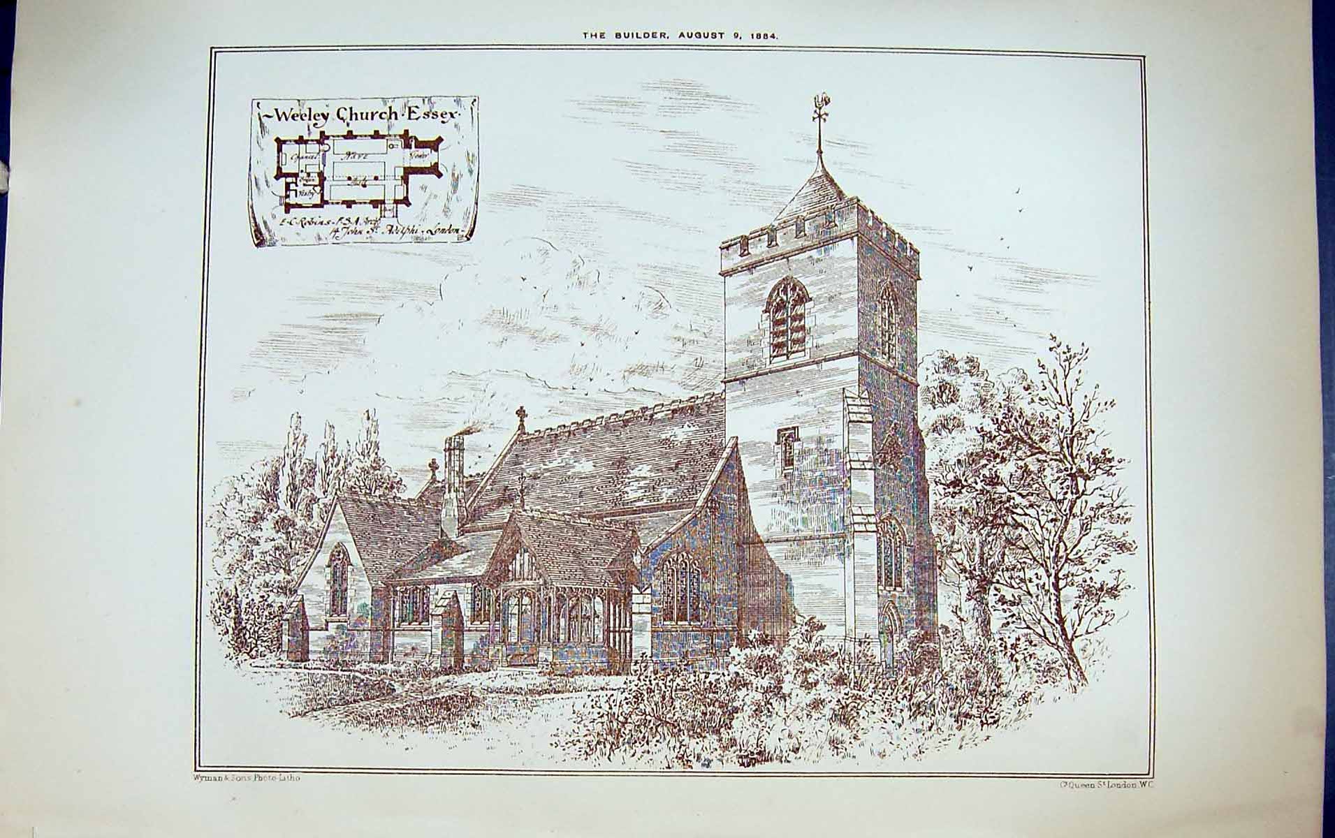 Old Exterior Weeley Church Essex England Robins Building 1884 Archite Victorian