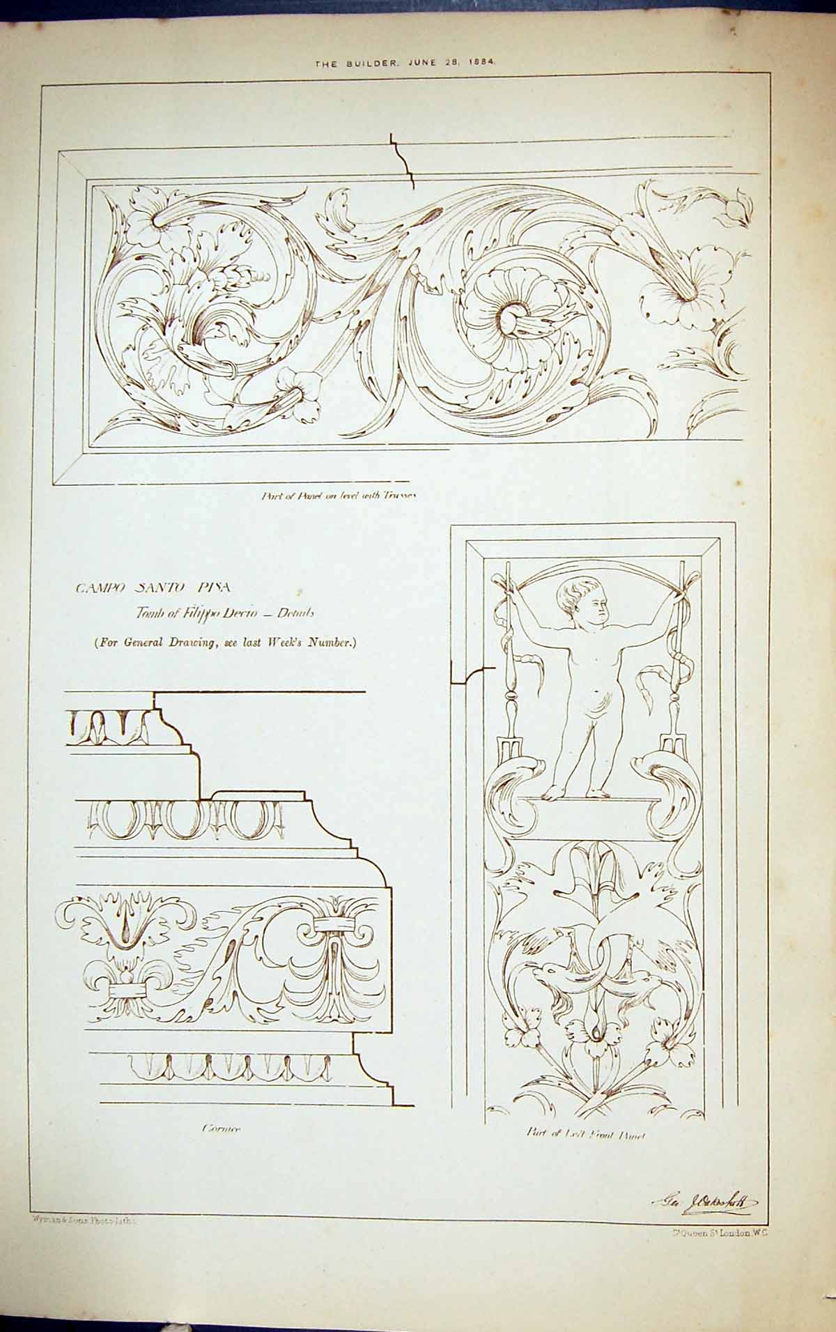 Old Campo Santo Pisa Tomb Flippo Dercio Cornice Panel Building 1884 A Victorian