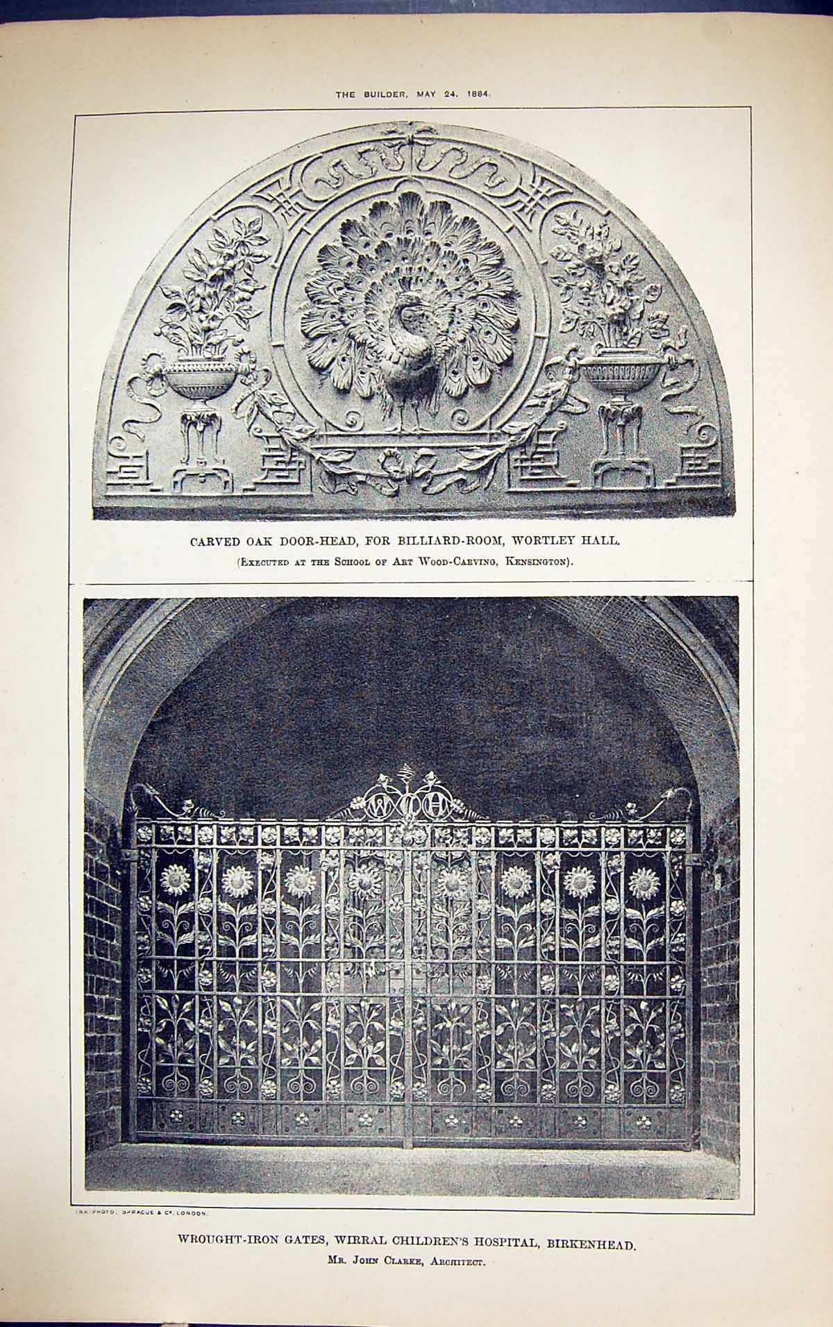 Old Oak Door-Head Billiard Wortley Building 1884 Architecture Hospita Victorian