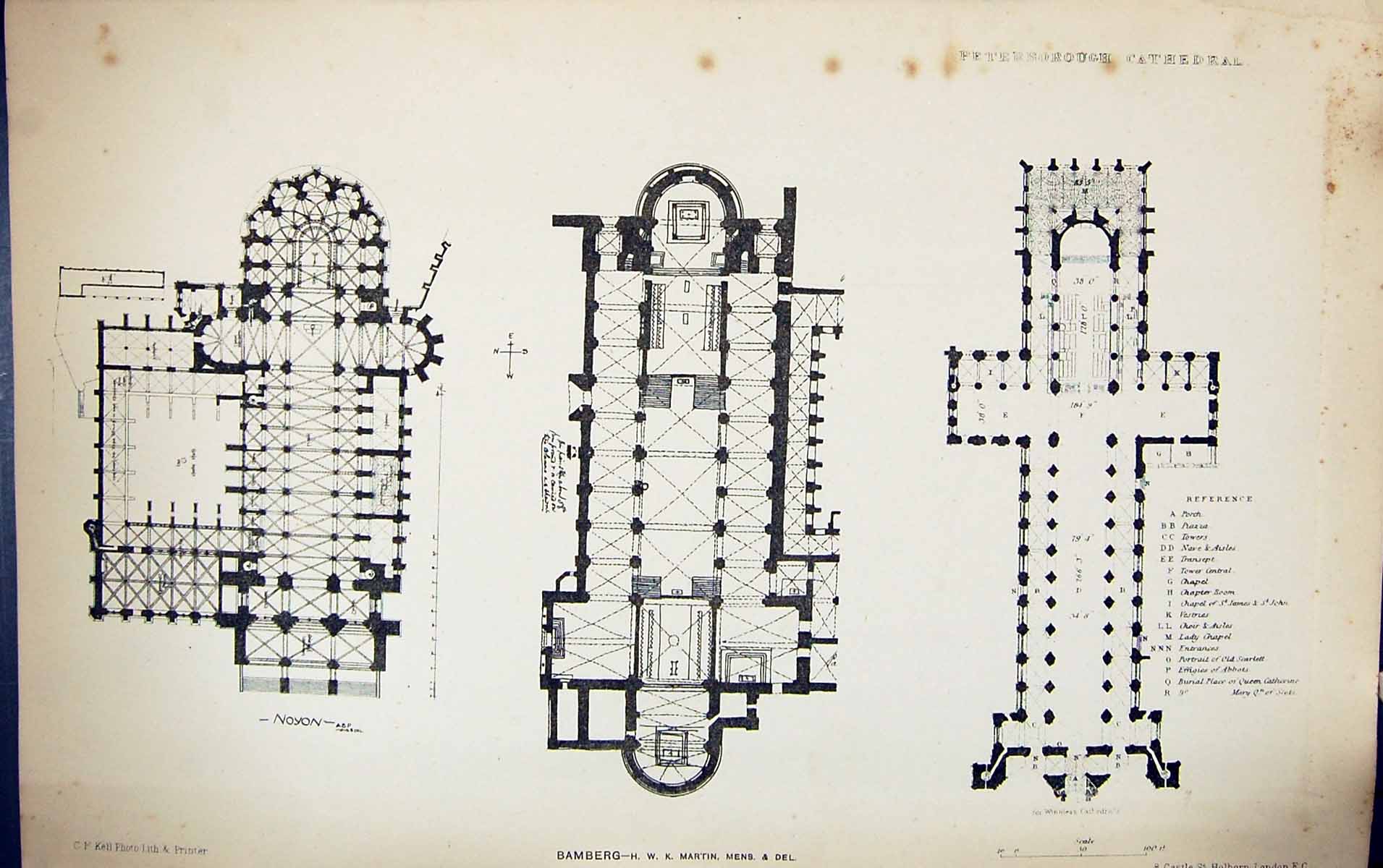 Old Plan Bamberg Martin Mens Peterborough Cathedral Building 1884 Arc Victorian