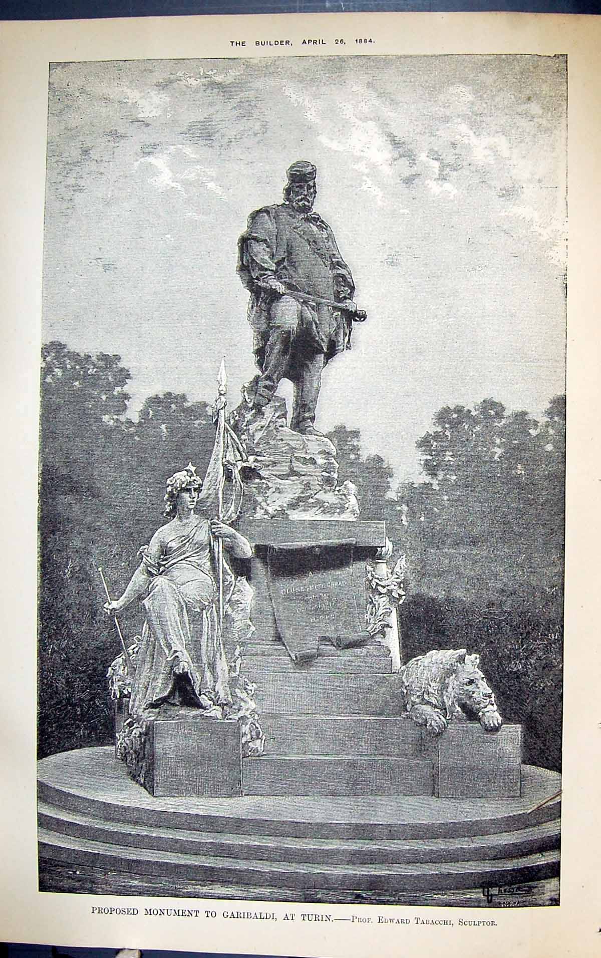 Old Building 1884 Proposed Monument Garibaldi Turin Edward Tabacchi S Victorian