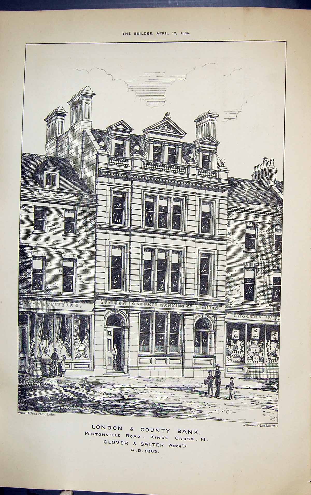Old London County Bank Pentonville Road Glover Salter Building 1884 A Victorian