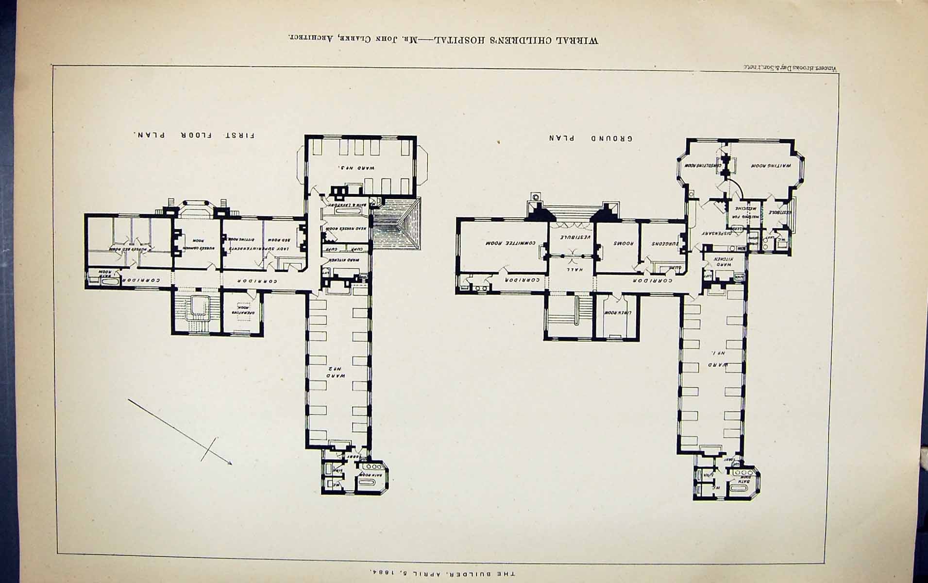 Old Plan Wirral Children'S Hospital John Clarke Building 1884 Archite Victorian