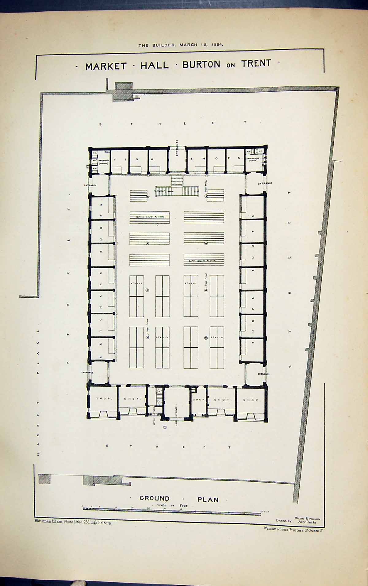 Old Ground Plan Market Hall Burton Trent Building 1884 Architecture D Victorian
