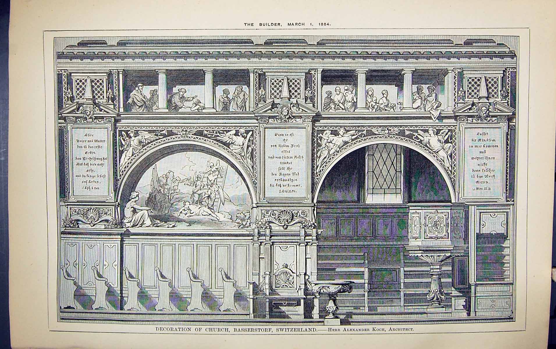 Old Decoration Church Basserstorf Switzerland Koch Building 1884 Arch Victorian