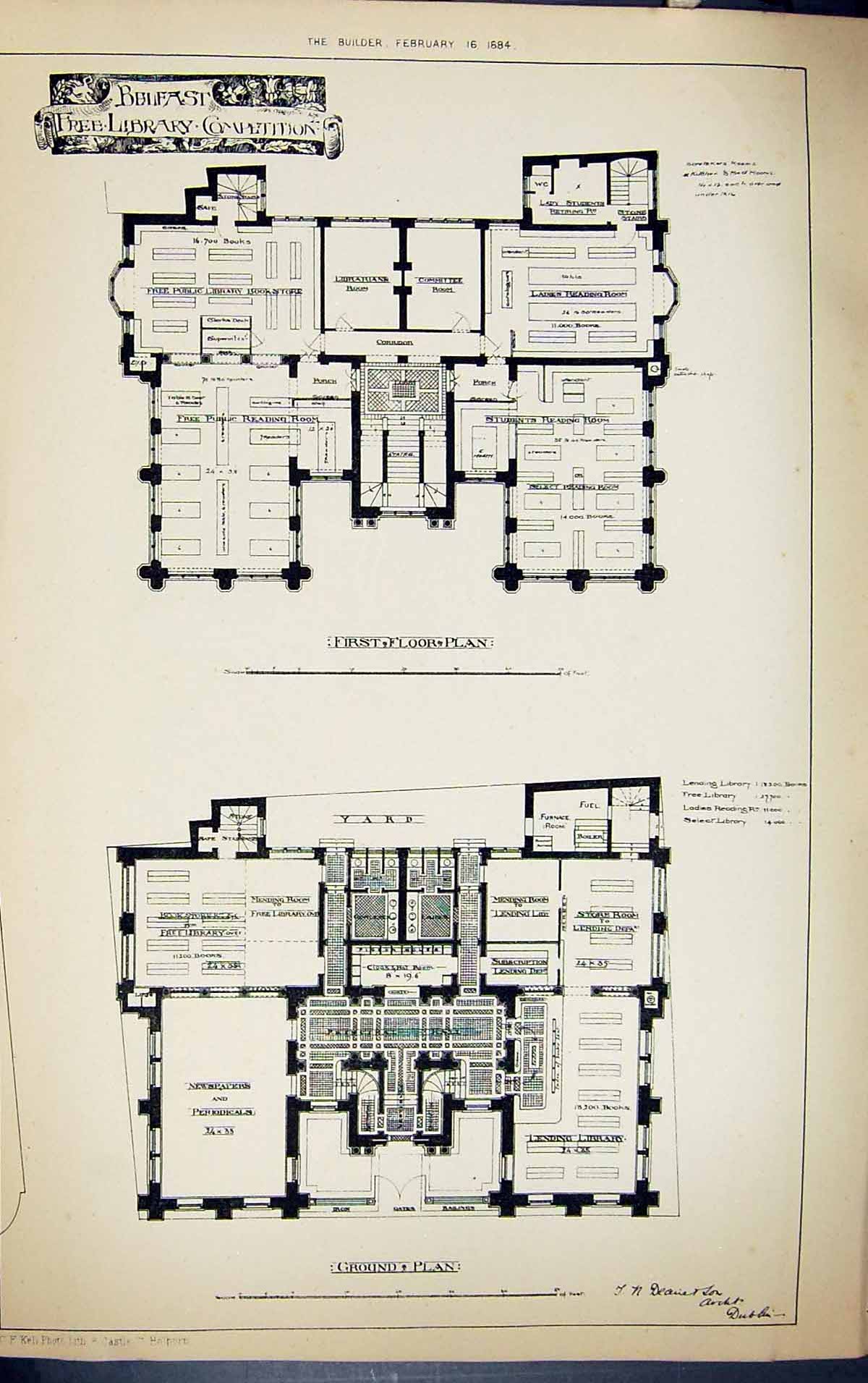 Old Belfast Library Competition First Ground Floor Plan Building 1884 Victorian