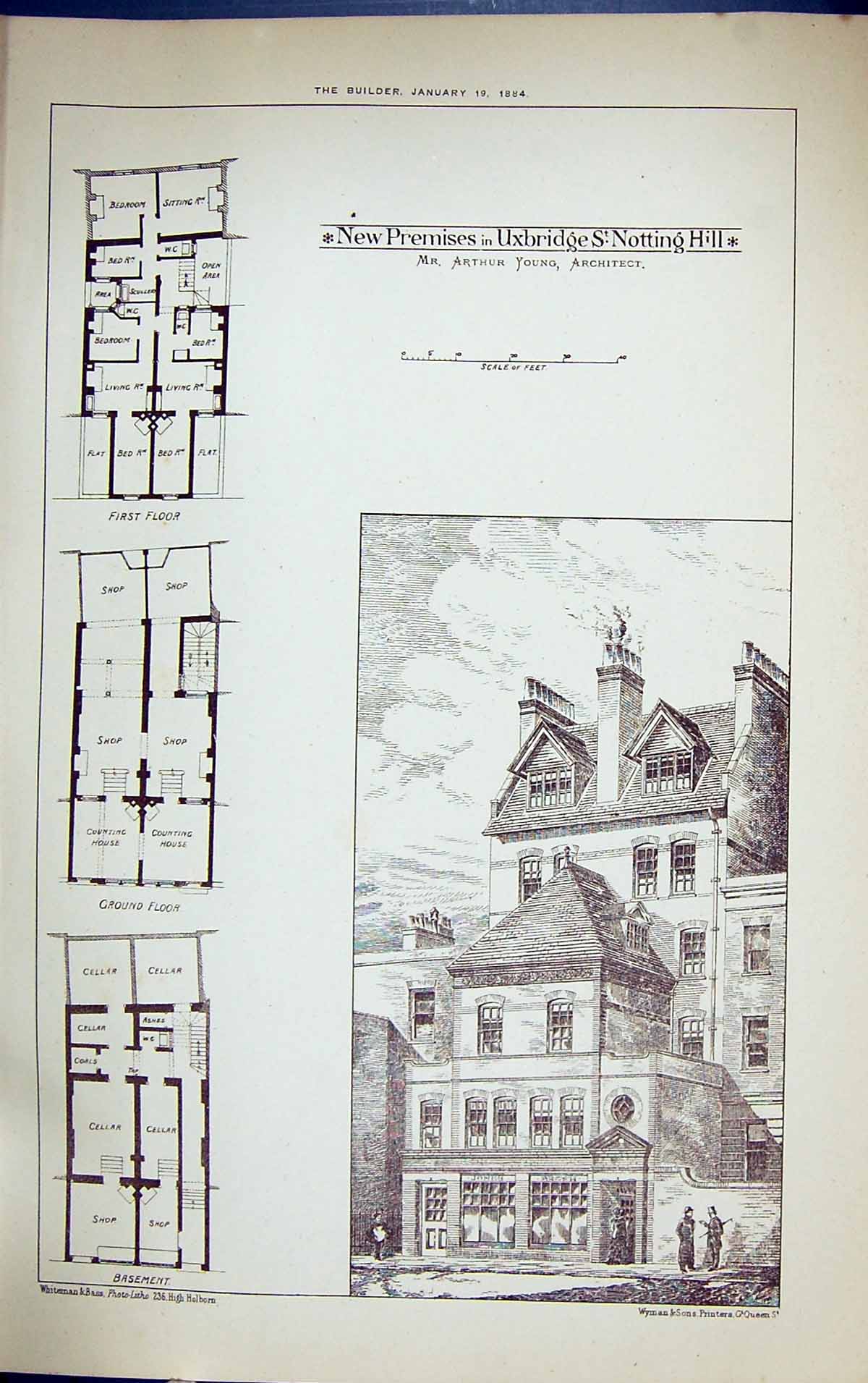 Old Building 1884 Architecture Plan New Premises Uxbridge Notting Hil Victorian