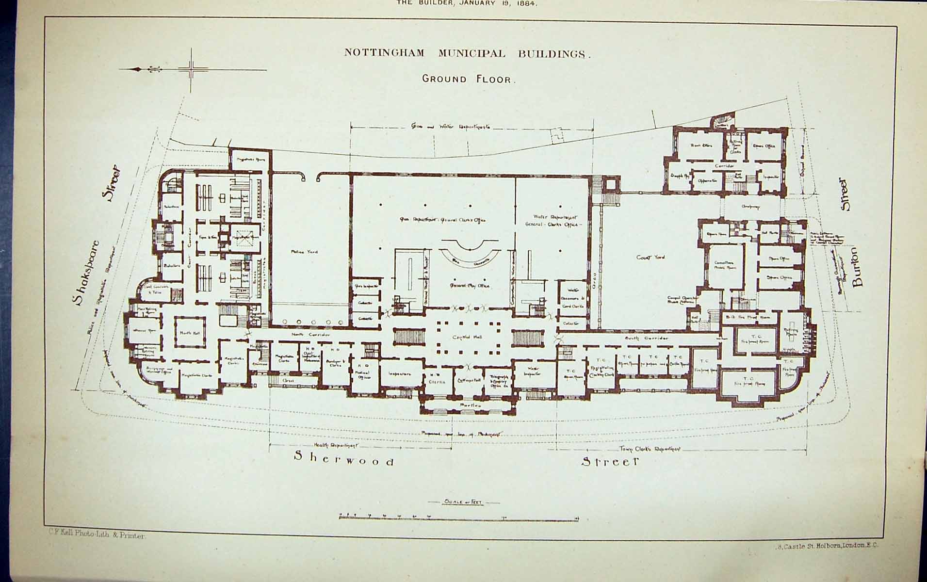 Old Ground Floor Plan Nottingham Municipal Sherwood Building 1884 Arc Victorian